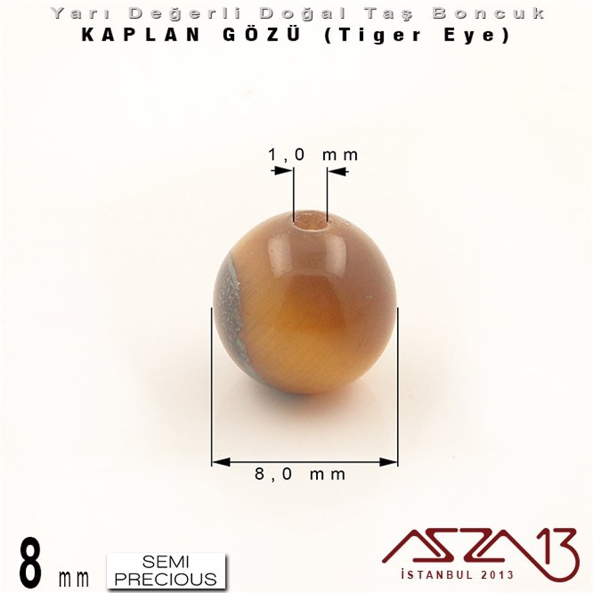 Yarı Değerli Taş BoncuklarBONCUK ve TAŞMarkasız8 mm - Yuvarlak - Kahve, Düz Yüzey - Kaplan Gözü (Tiger Eye) / 9 Adet