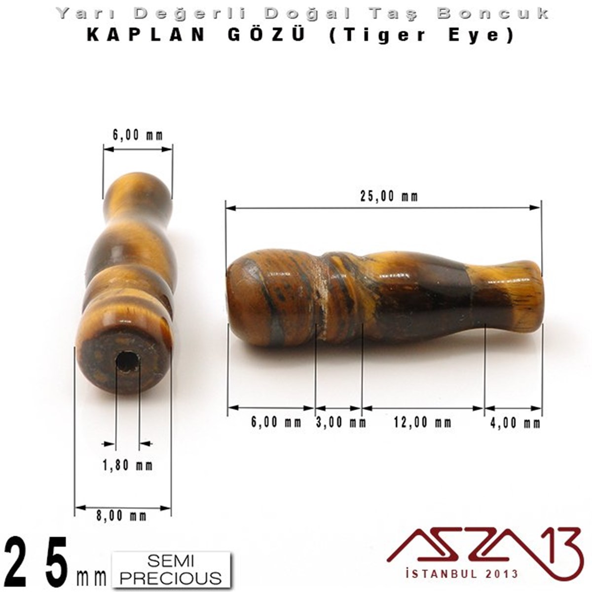 Yarı Değerli Taş BoncuklarBONCUK ve TAŞMarkasız25 mm - İmame - Kahve, Düz Yüzey - Kaplan Gözü (Tiger Eye) / 1 Adet
