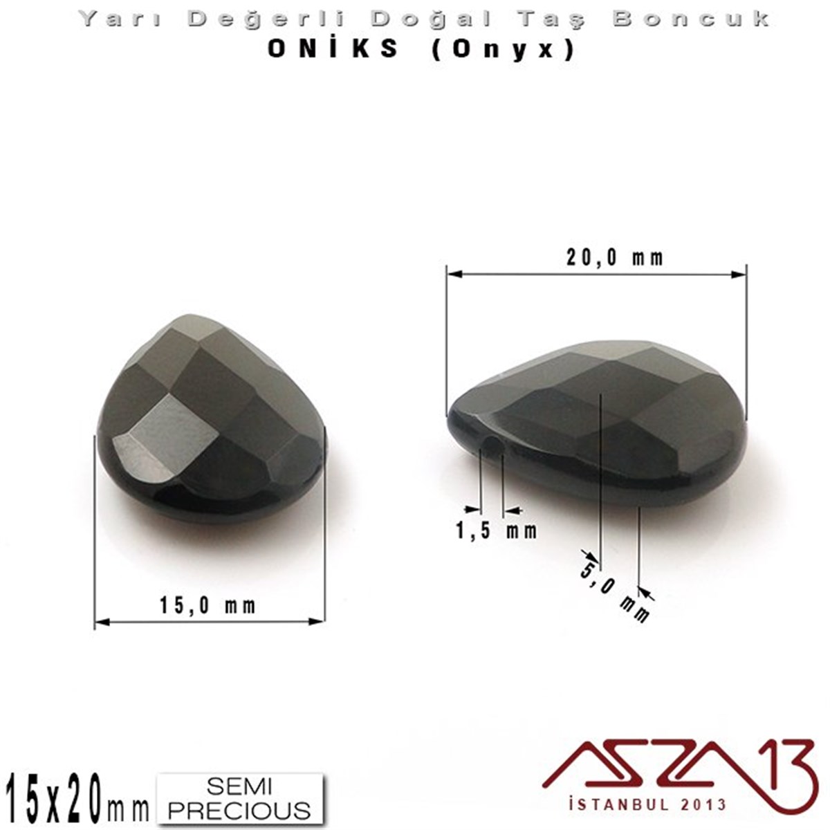 Yarı Değerli Taş BoncuklarBONCUK ve TAŞMarkasız15x20 mm - Yassı Damla, Parlak - Geodezik Yüzey - Oniks (Onyx) / 1 Adet