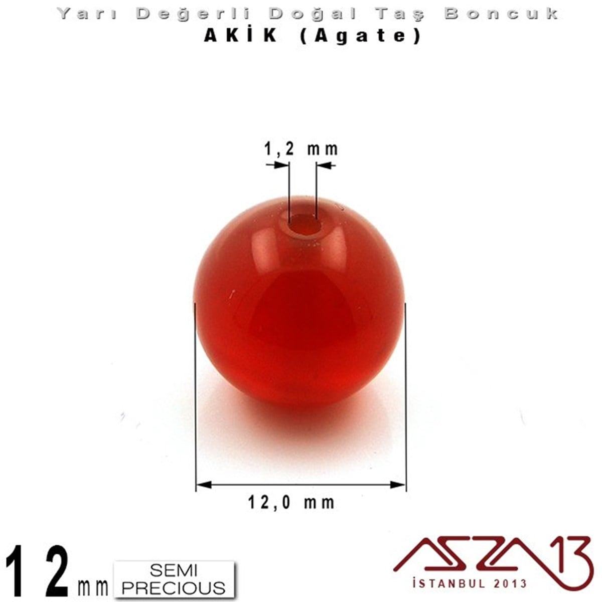 Yarı Değerli Taş BoncuklarBONCUK ve TAŞMarkasız12 mm - Yuvarlak - Düz Yüzey - Akik (Agate) / 5 Adet