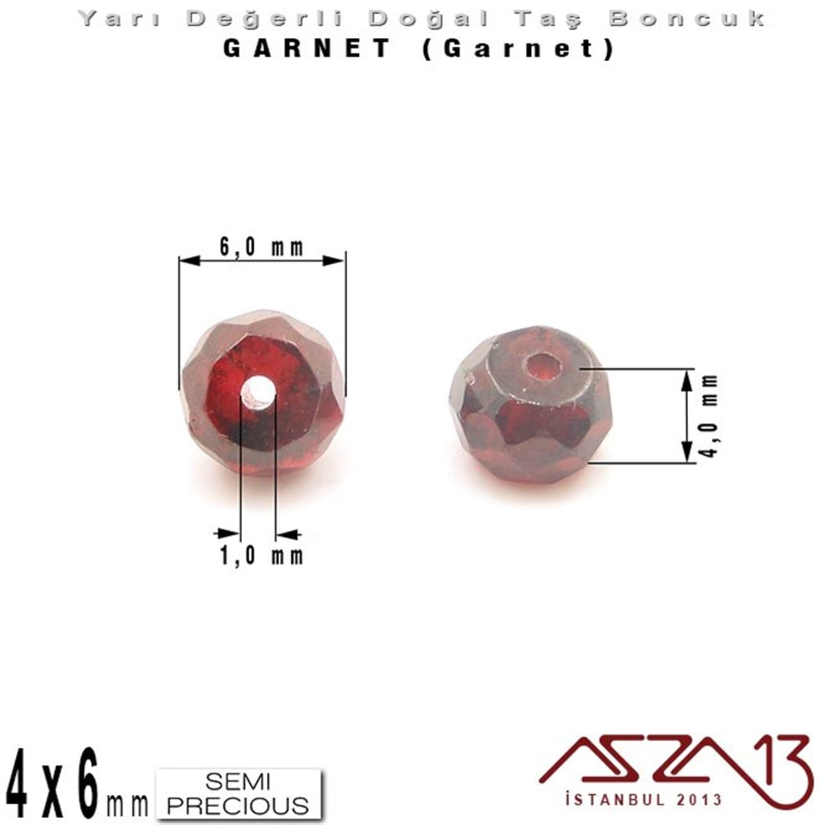 Yarı Değerli Taş BoncuklarBONCUK ve TAŞMarkasız4x6 mm - Rondela - Geodezik Yüzey - Garnet (Garnet) / 13 Adet
