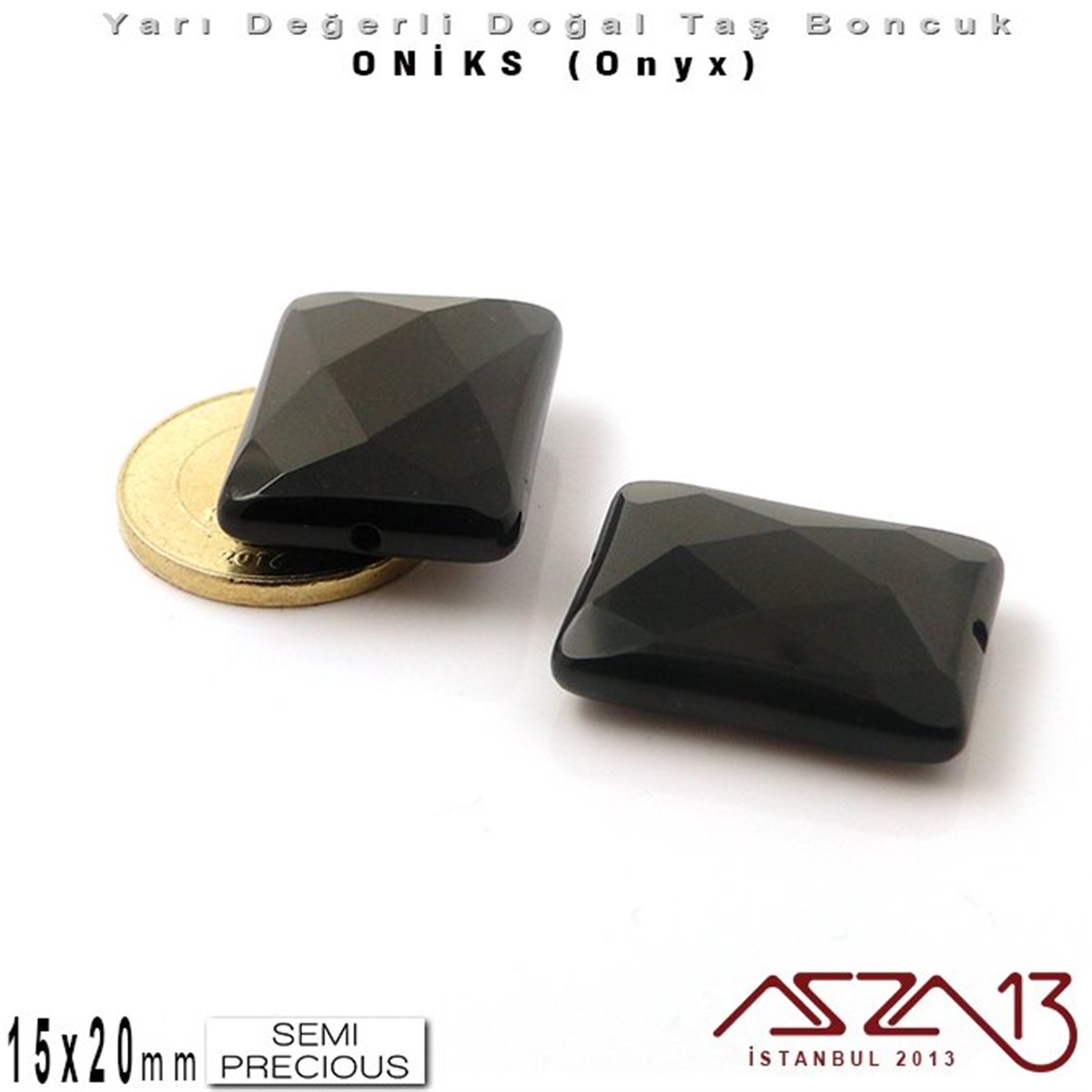 Yarı Değerli Taş BoncuklarBONCUK ve TAŞMarkasız15x20 mm - Dikdörtgen, Parlak - Geodezik Yüzey - Oniks (Onyx) / 1 Adet