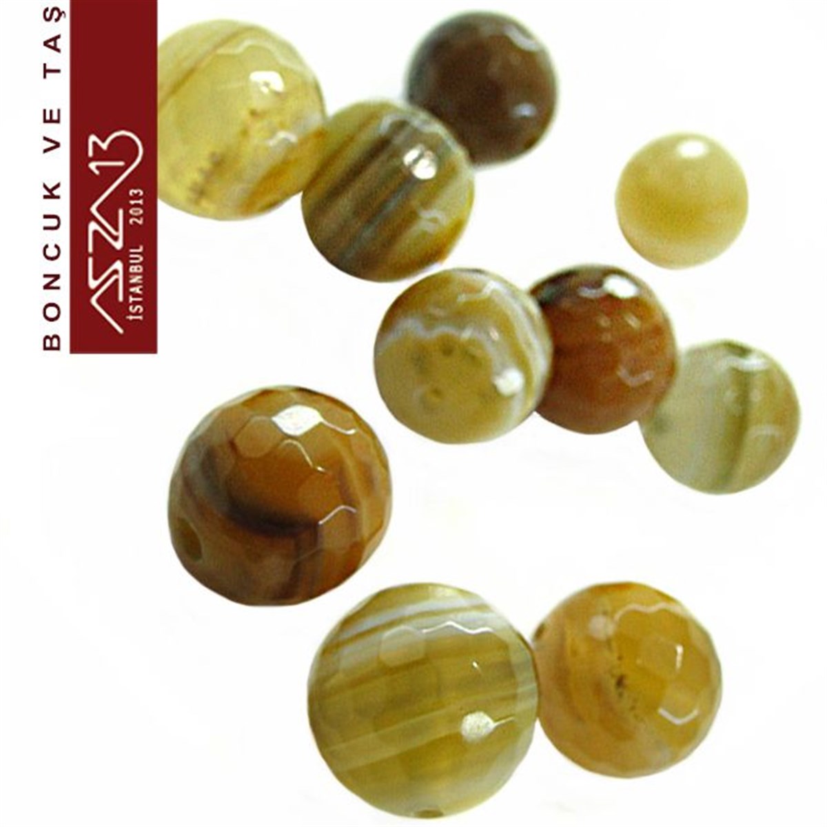 Yarı Değerli TaşlarBONCUK ve TAŞMarkasız10 Adet / 10 mm, Fasetli Yuvarlak Kalsedon (Calsedon)