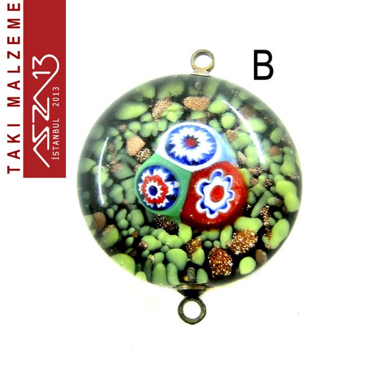 Yarı Mamul Takı MalzemeleriTAKI MALZEMEMarkasızYuvarlak 23 mm Desenli Çift Kulplu Cam Ara Malzeme / Paket İçeriği 1 Adet