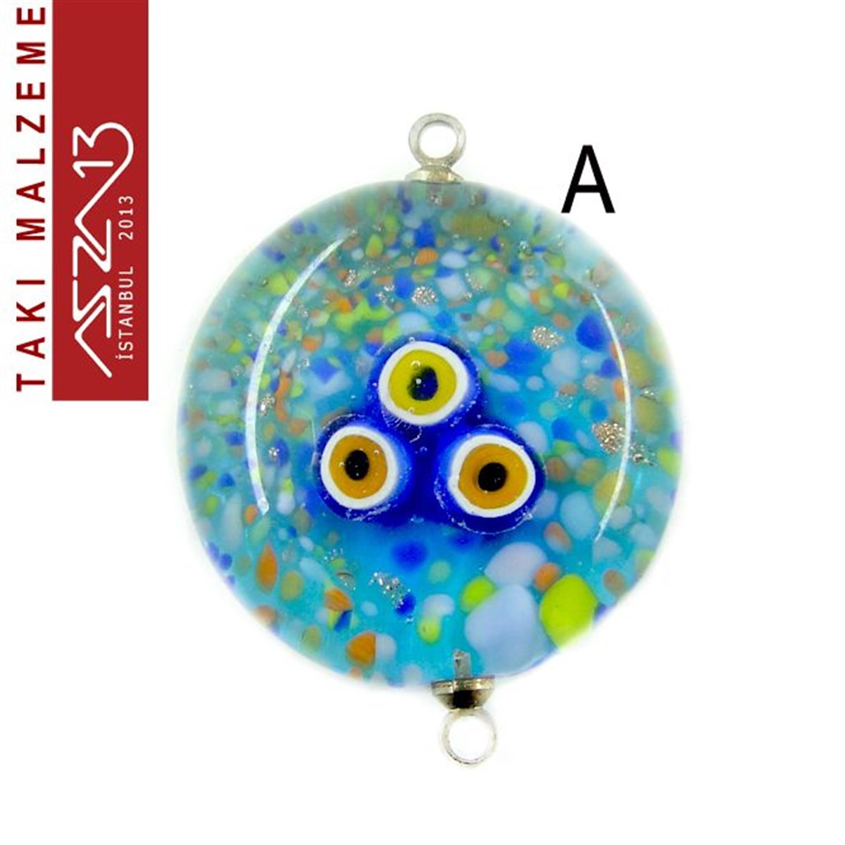 Yarı Mamul Takı MalzemeleriTAKI MALZEMEMarkasızYuvarlak 23 mm Desenli Çift Kulplu Cam Ara Malzeme / Paket İçeriği 1 Adet