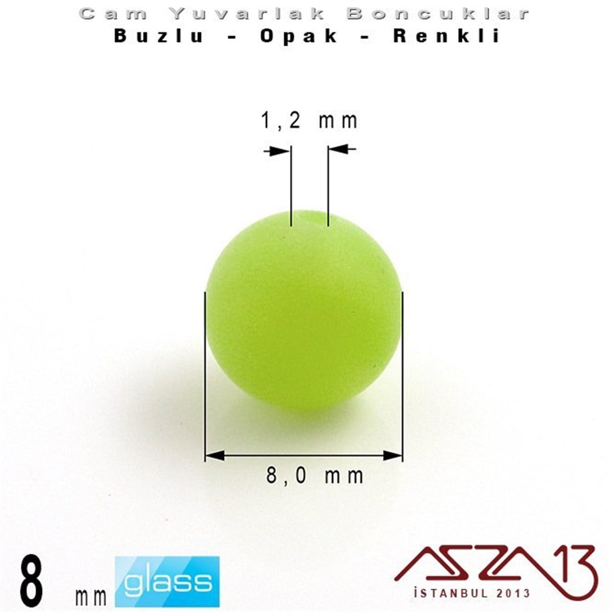 Yuvarlak Cam BoncuklarBONCUK ve TAŞMarkasızYuvarlak - 8 mm - Neon Yeşil - Opak - Buzlu Yüzey - Cam Boncuk / 30 Adet