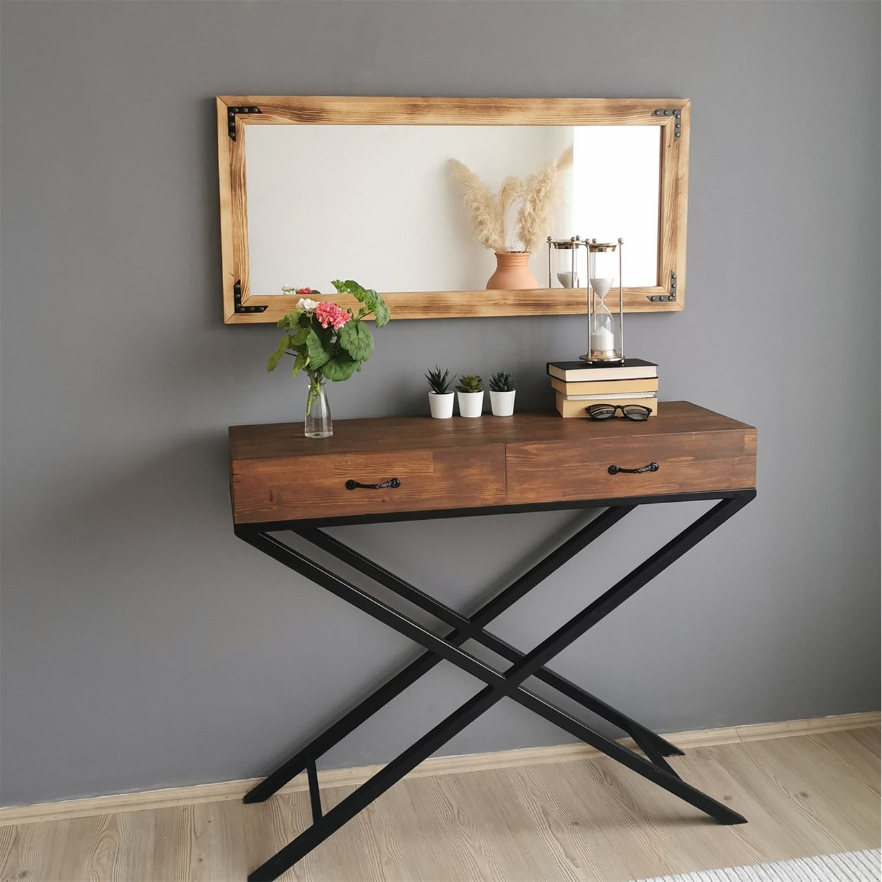NEOstill - Ahşap Eskitme Dekoratif Ayna 110x50
