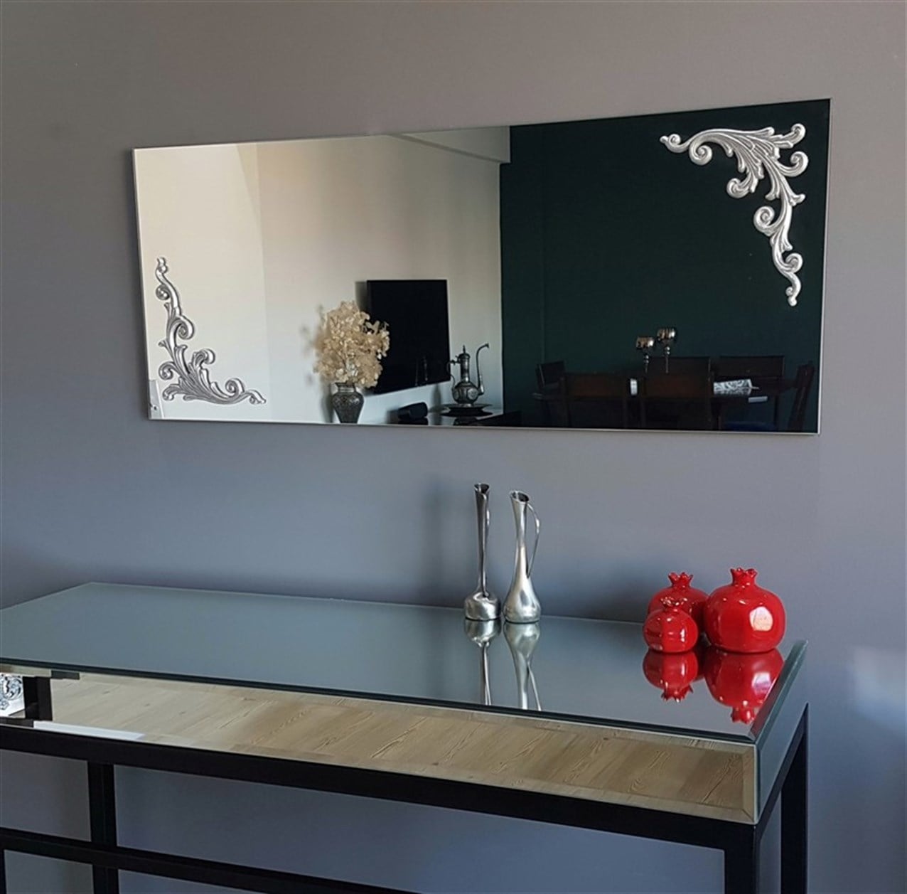 NEOstill - Ahşap Gümüş Süsleme Boy Ayna A504d