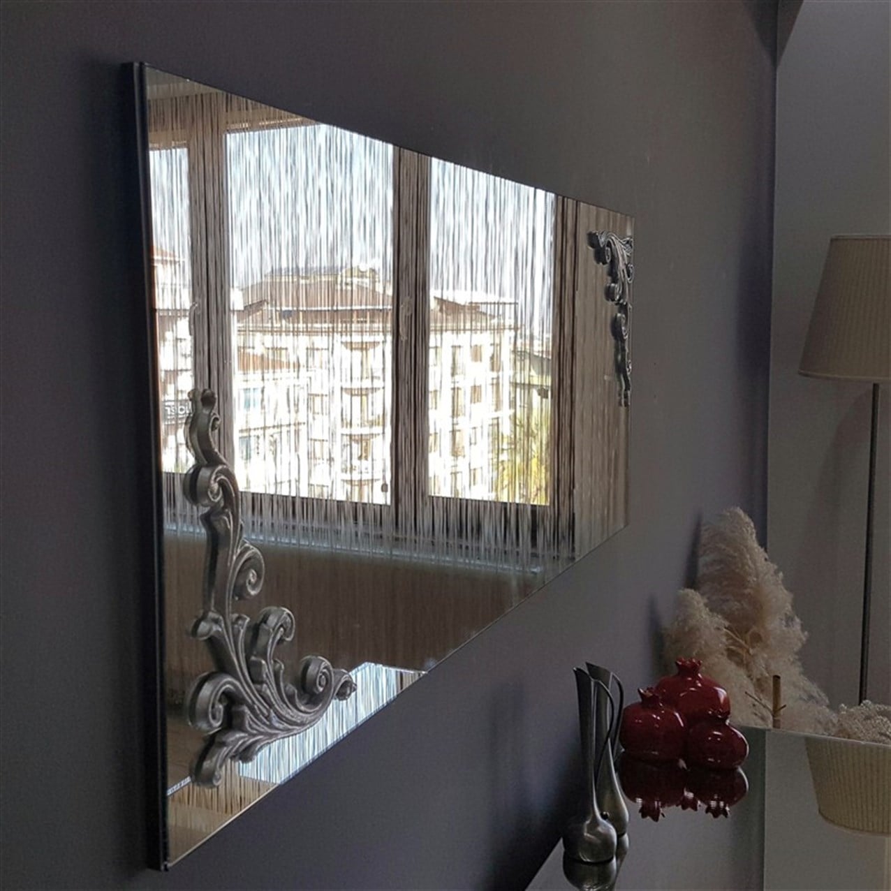 NEOstill - Ahşap Gümüş Süsleme Boy Ayna A504d