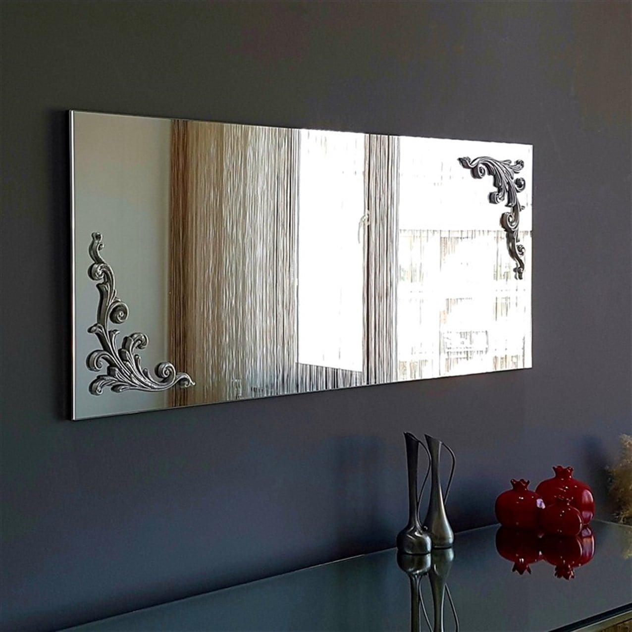 NEOstill - Ahşap Gümüş Süsleme Boy Ayna A504d