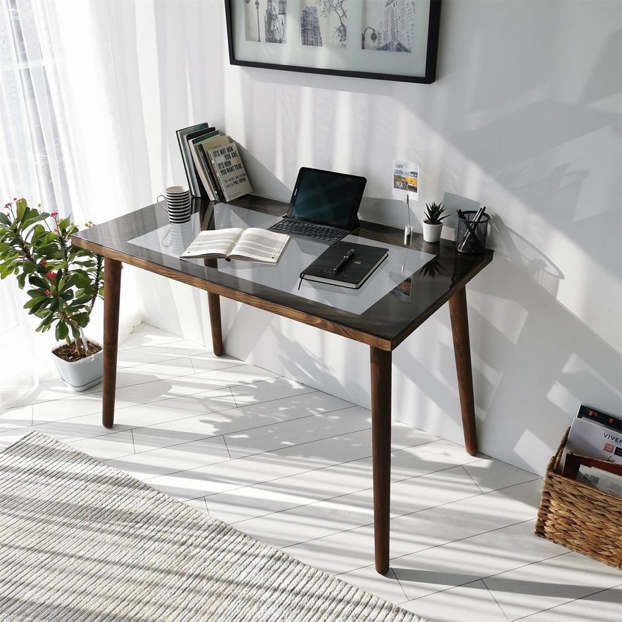 NEOstill - Cozy Çalışma Masası Ahşap Temperli Cam