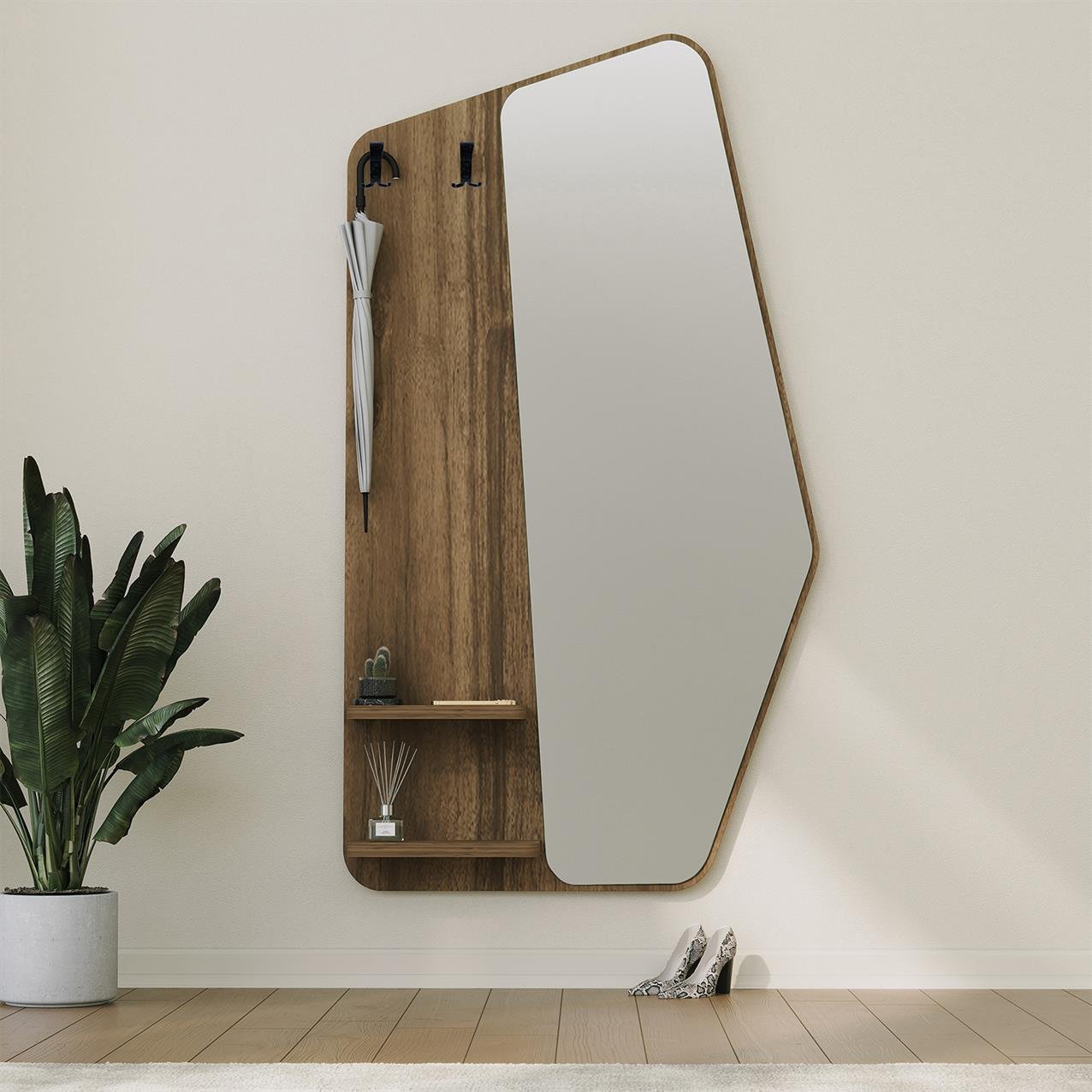 NEOstill - İrregular Aynalı Portmanto / Ceviz Renk