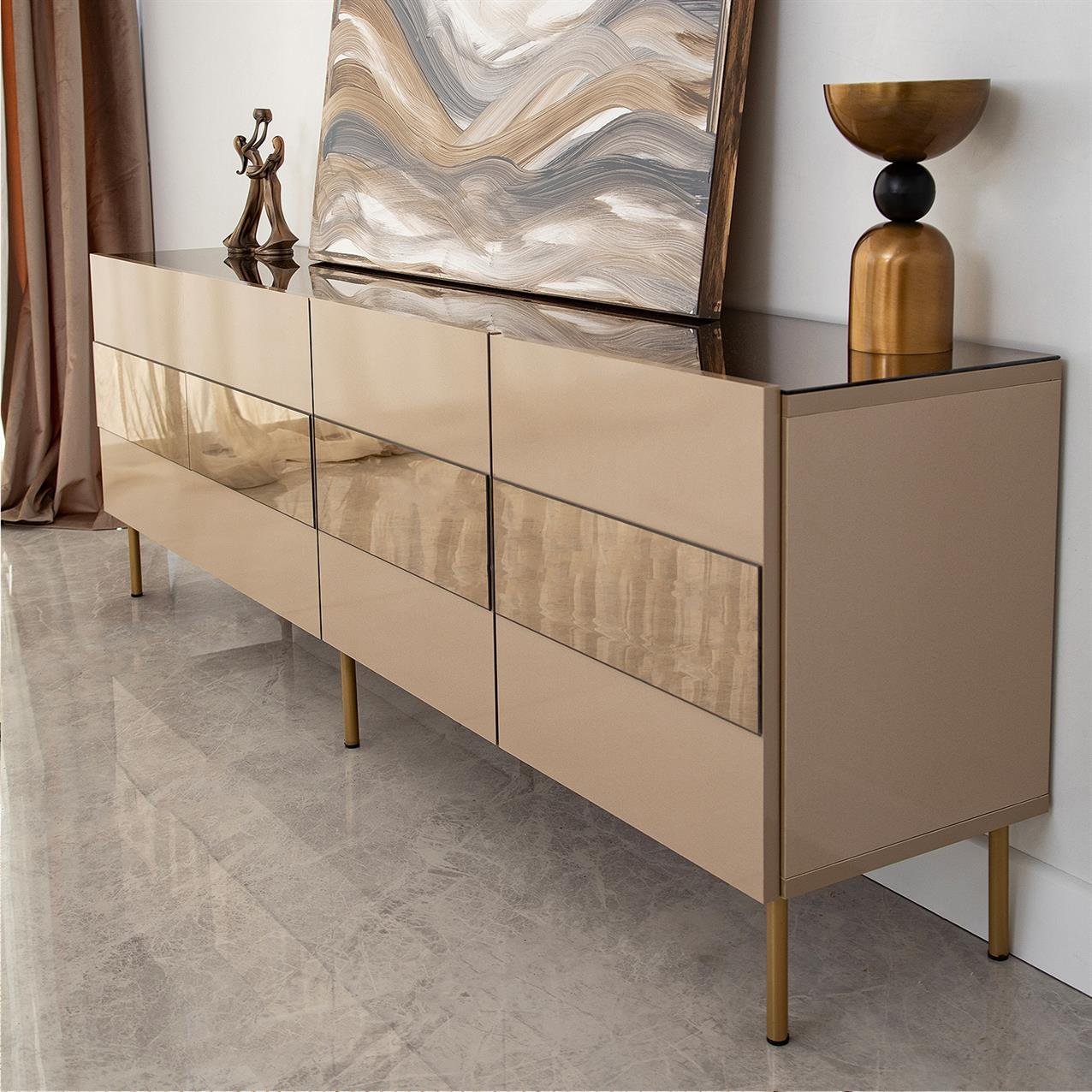 NEOstill - Leon Tv Sehpası /Bronz Ayna & Gold Ayak