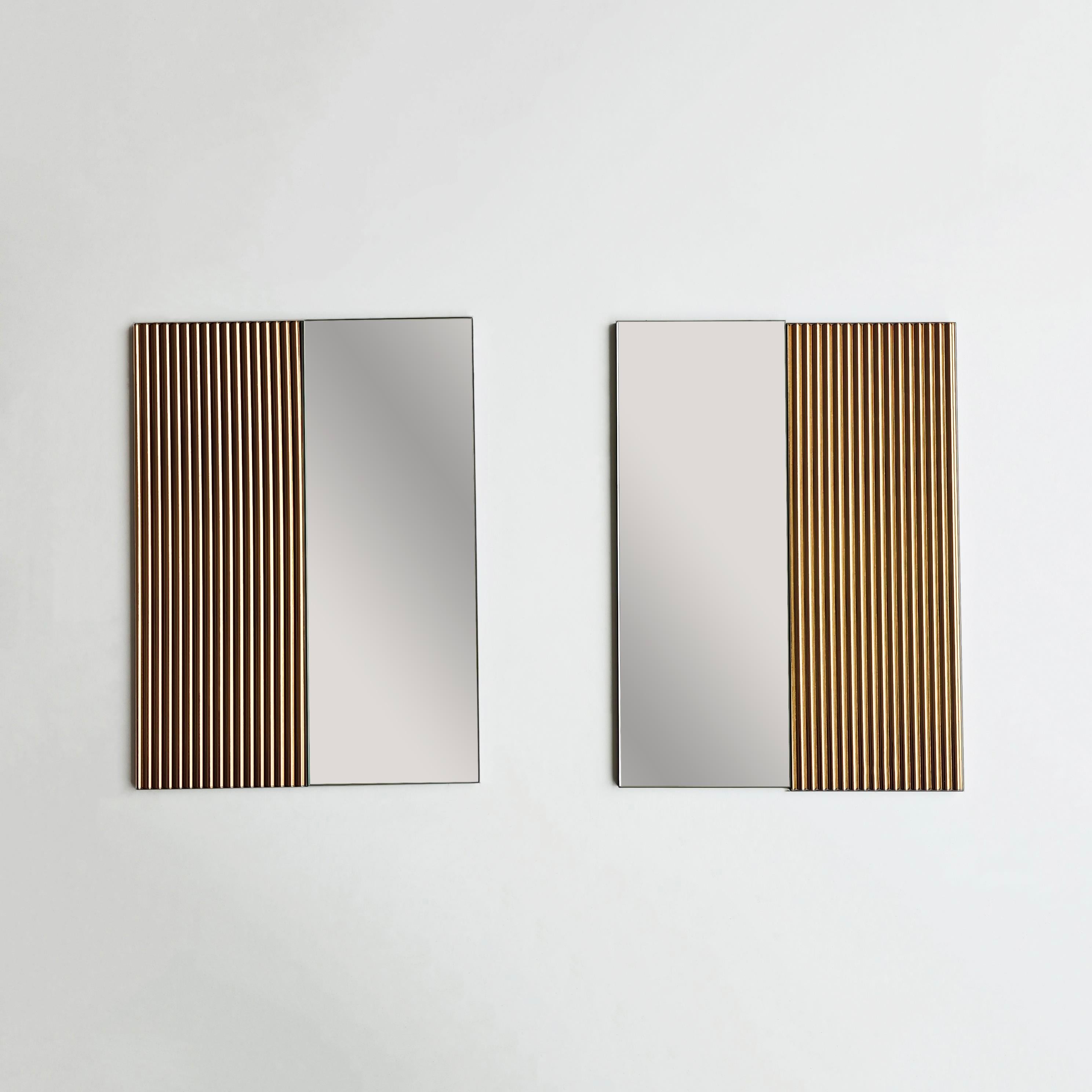 NEOstill - Linea Çizgili Bronz & Naturel Ayna Set