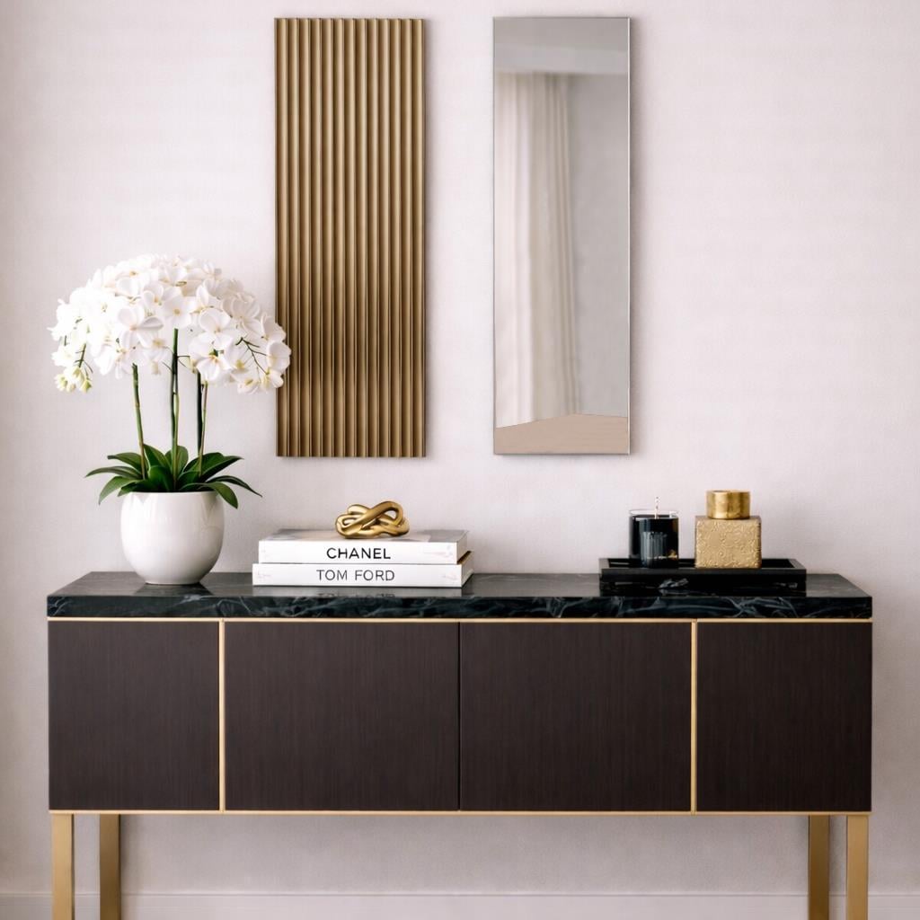NEOstill - Linea Çizgili Bronz & Naturel Ayna Set