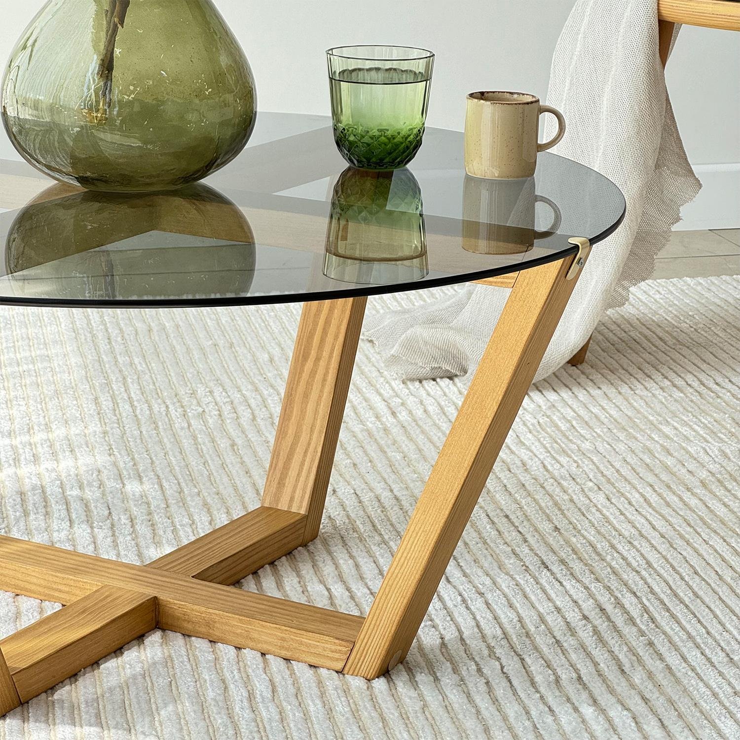NEOstill - Lotus Cam Sehpa / Teak & Füme Cam