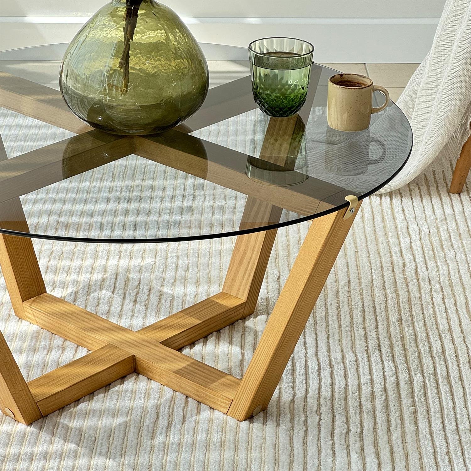 NEOstill - Lotus Cam Sehpa / Teak & Füme Cam