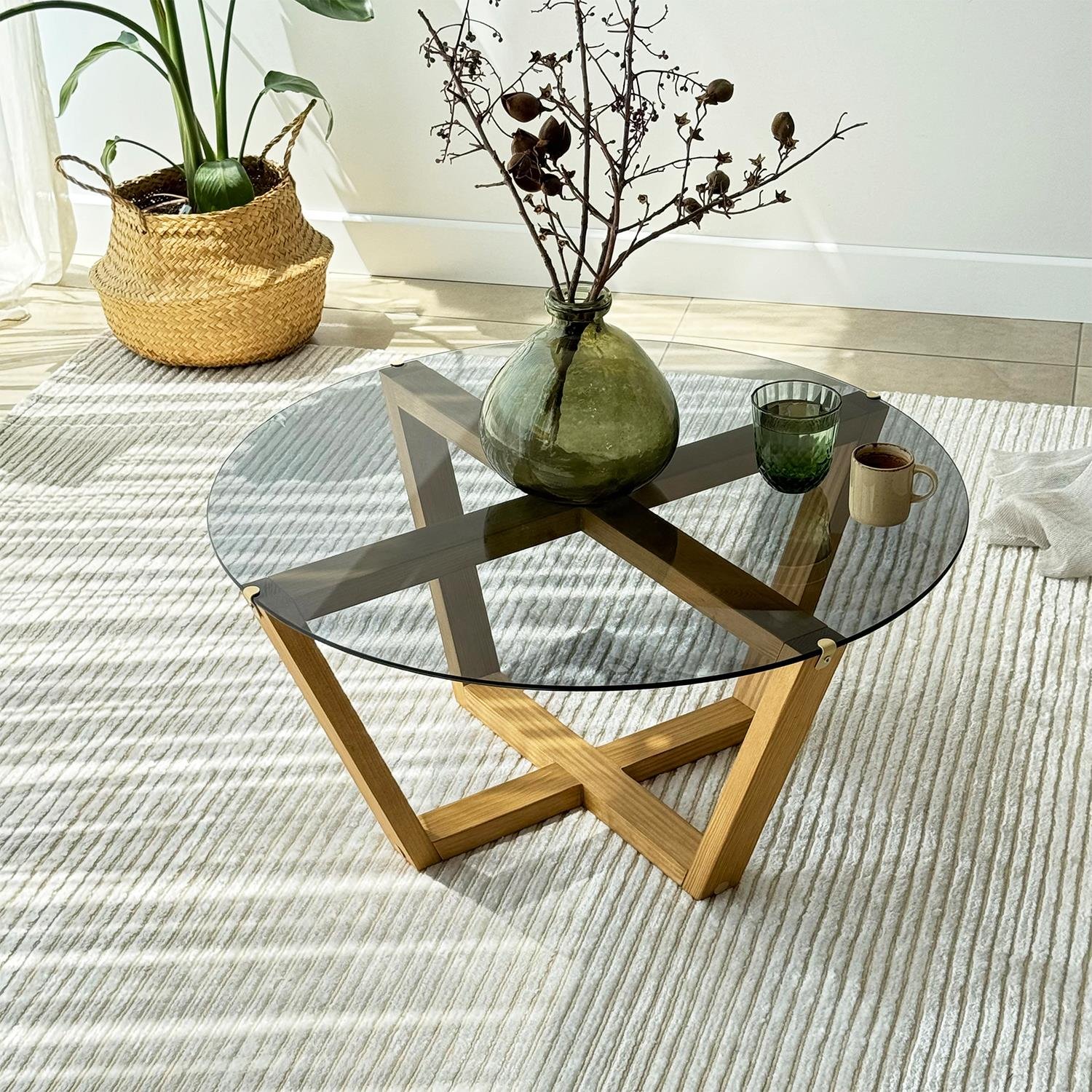 NEOstill - Lotus Cam Sehpa / Teak & Füme Cam