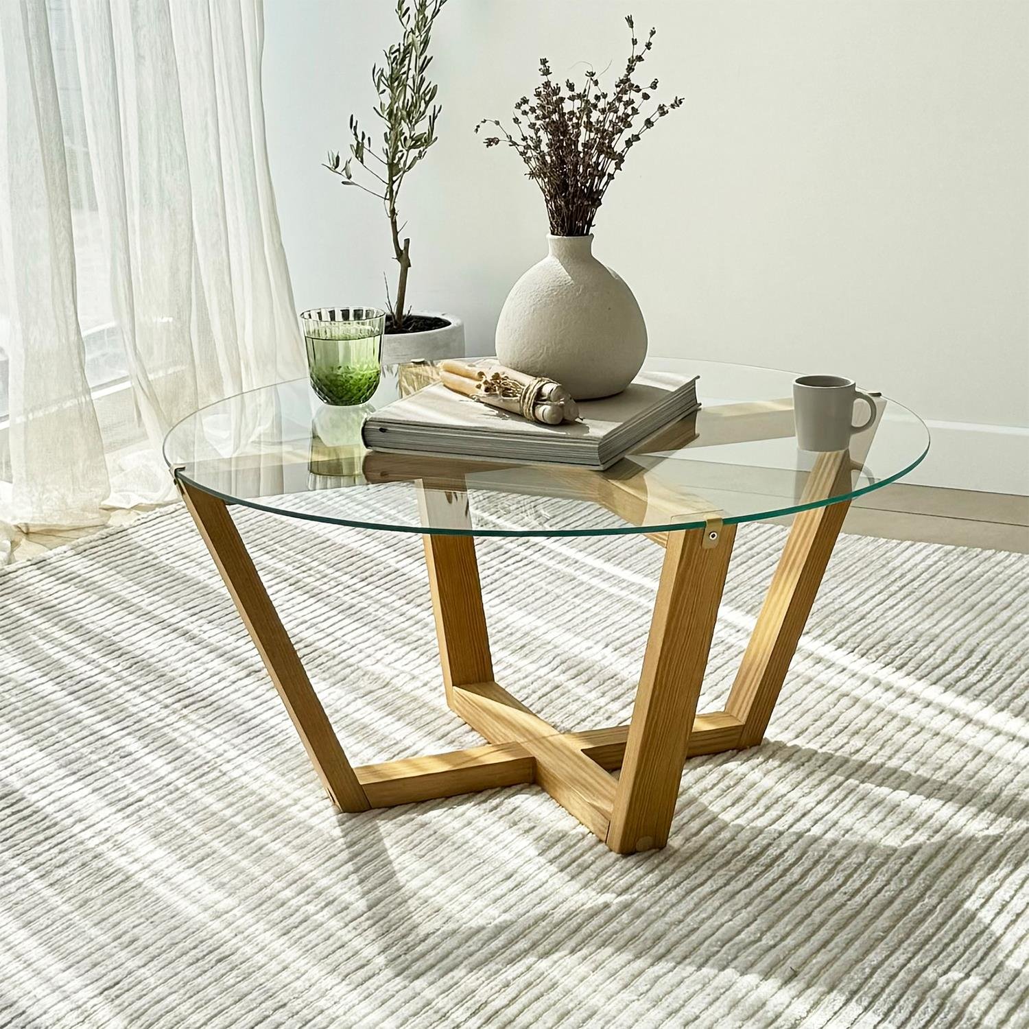 NEOstill - Lotus Cam Sehpa / Teak & Şeffaf Cam