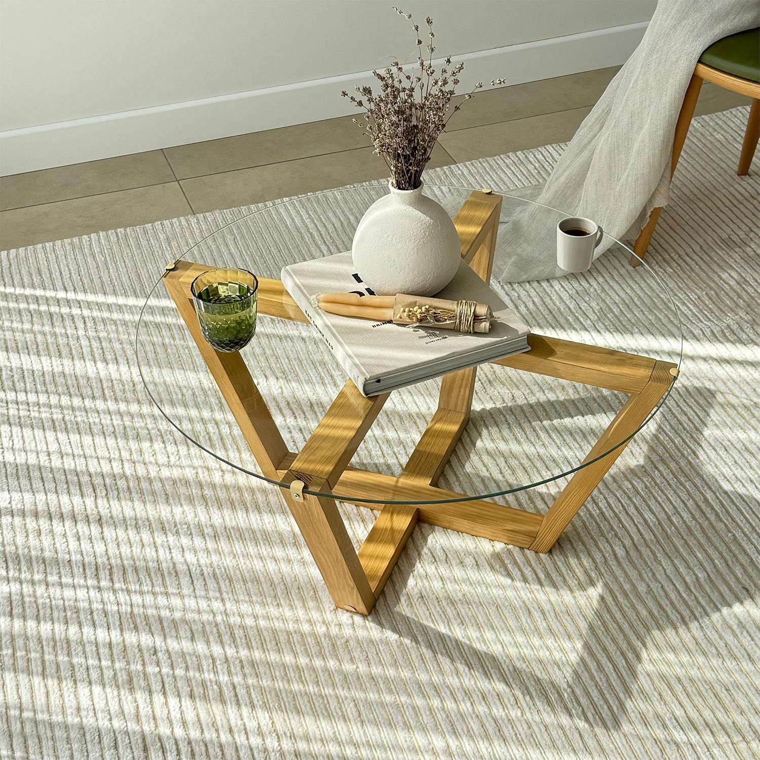 NEOstill - Lotus Cam Sehpa / Teak & Şeffaf Cam