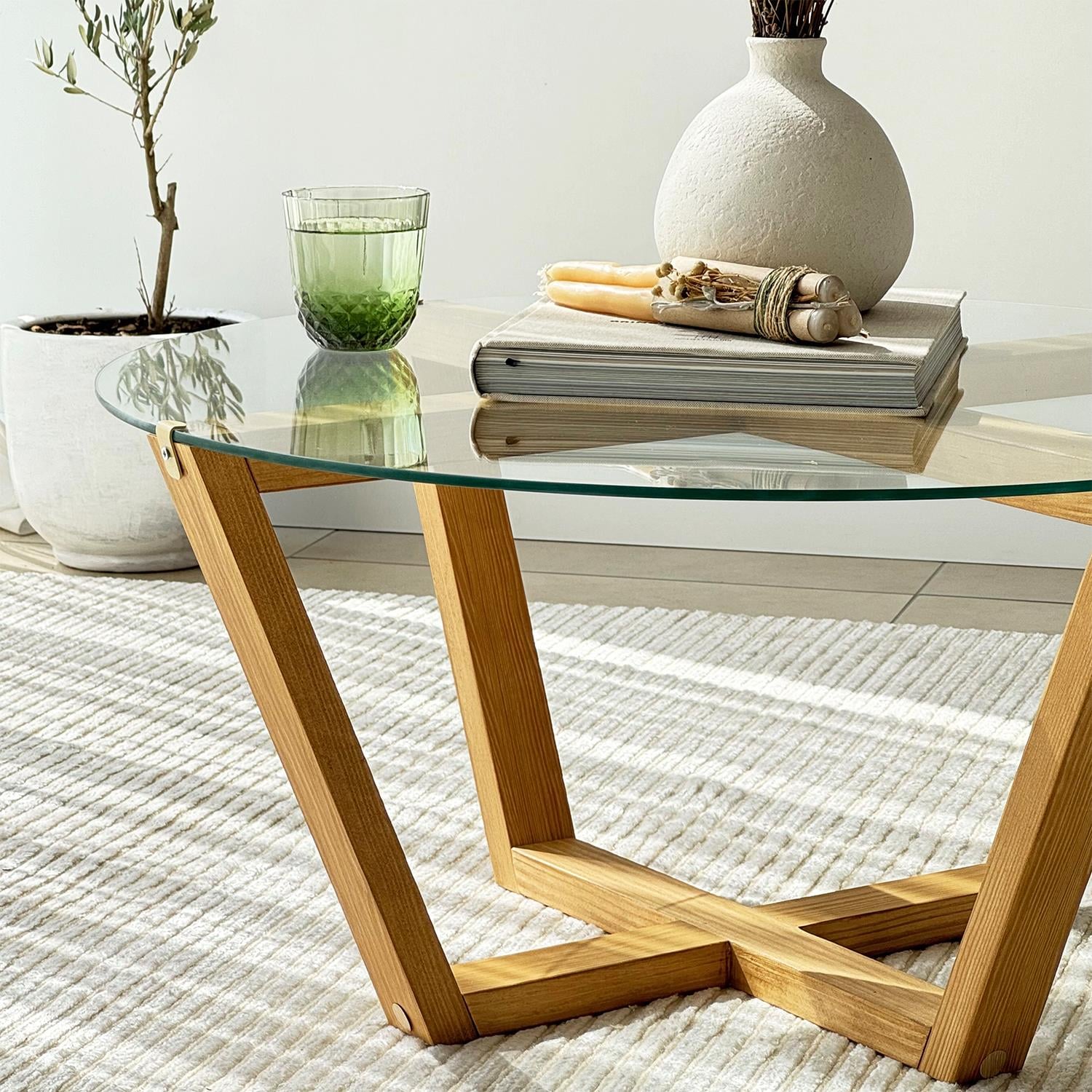 NEOstill - Lotus Cam Sehpa / Teak & Şeffaf Cam