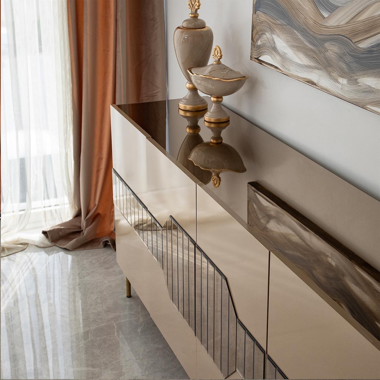NEOstill - Milan Konsol / Bronz Ayna & Gold Ayak