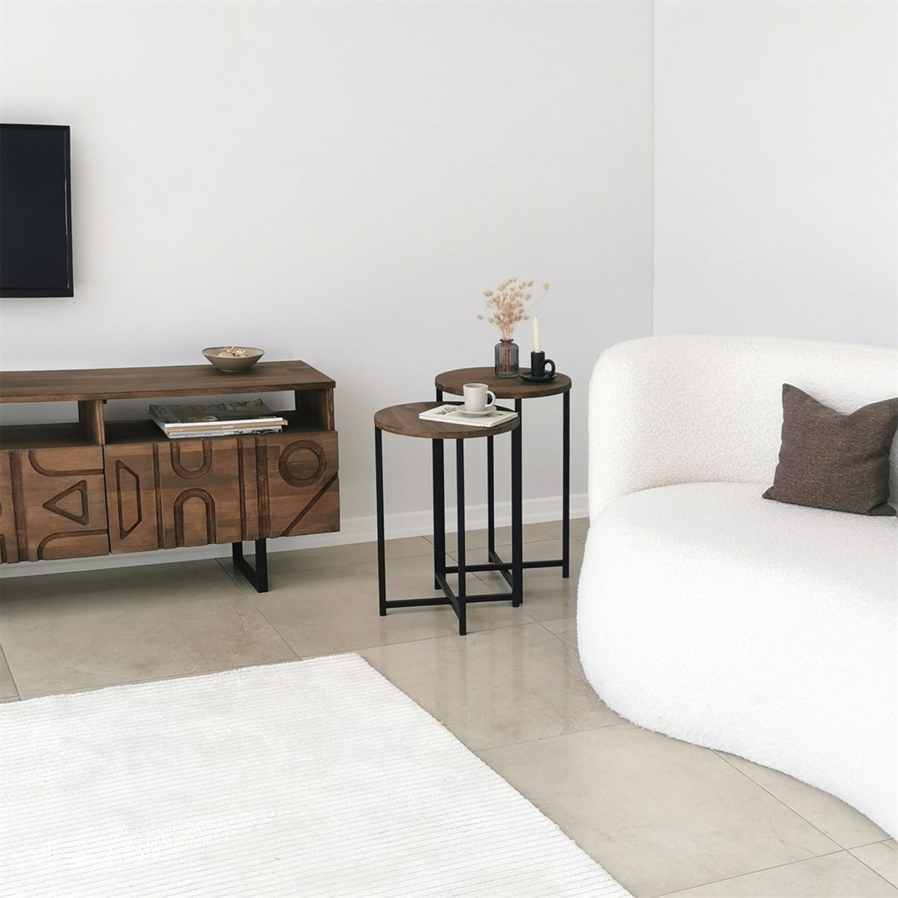NEOstill - Neta Masif 2Lİ Sehpa Seti/Ceviz Renk