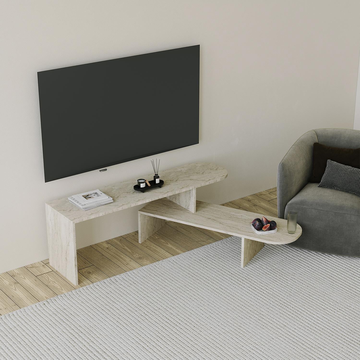 NEOstill - Puzzle Hareketli Tv Sehpası - Traverten
