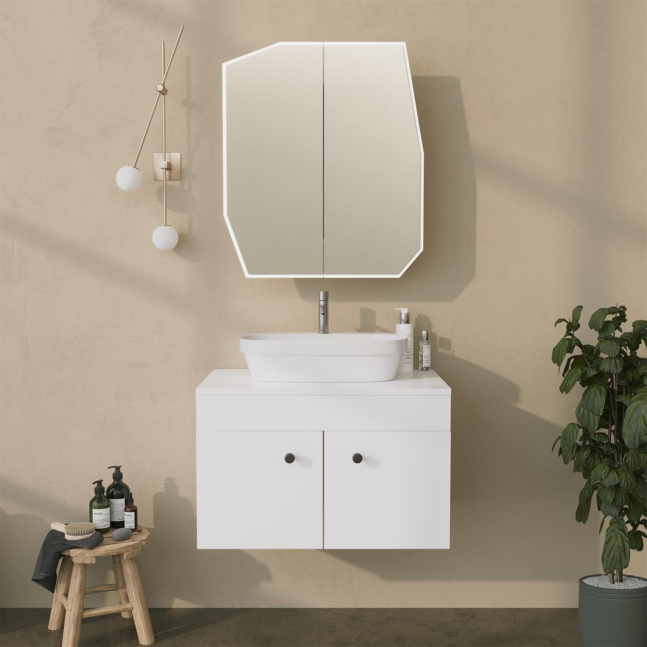 NEOstill - Quartz Aynalı Banyo Dolabı /Beyaz 60cm