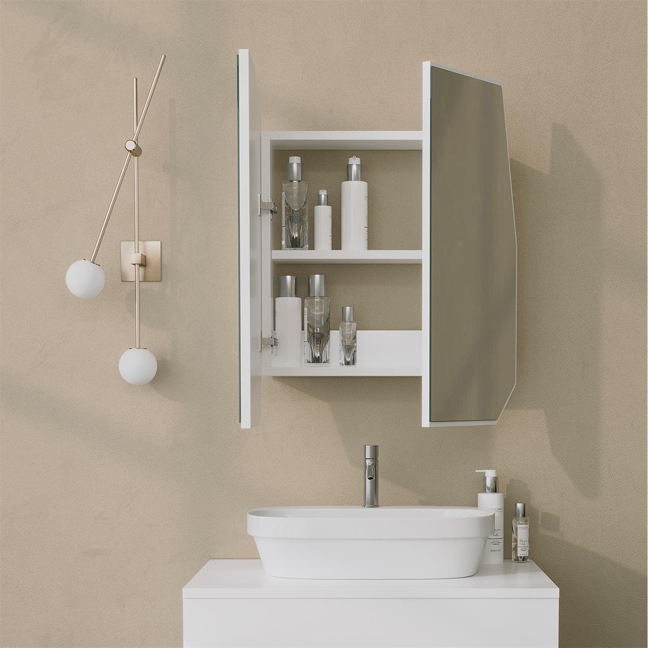 NEOstill - Quartz Aynalı Banyo Dolabı /Beyaz 60cm