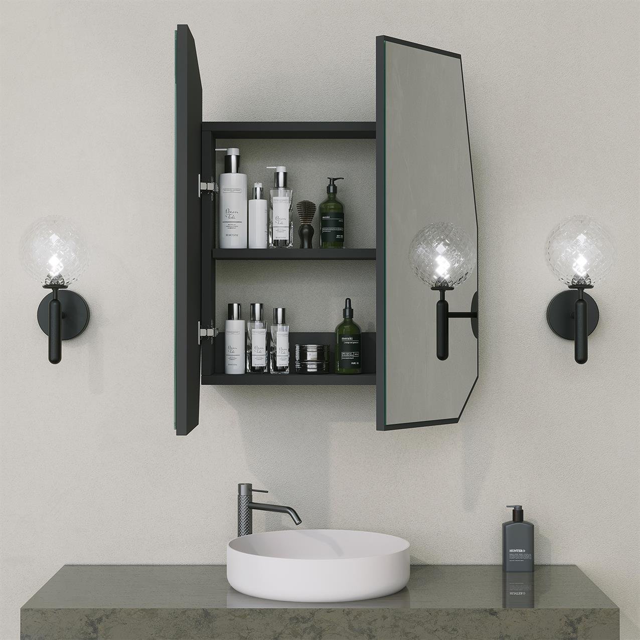 NEOstill - Quartz Aynalı Banyo Dolabı / Siyah 60cm