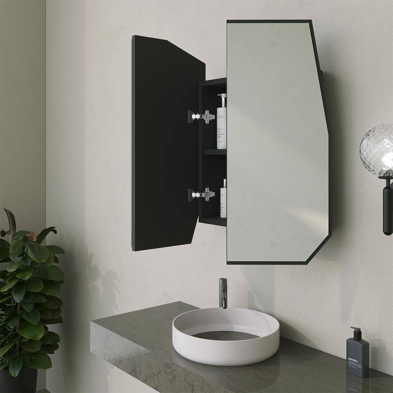 NEOstill - Quartz Aynalı Banyo Dolabı / Siyah 60cm