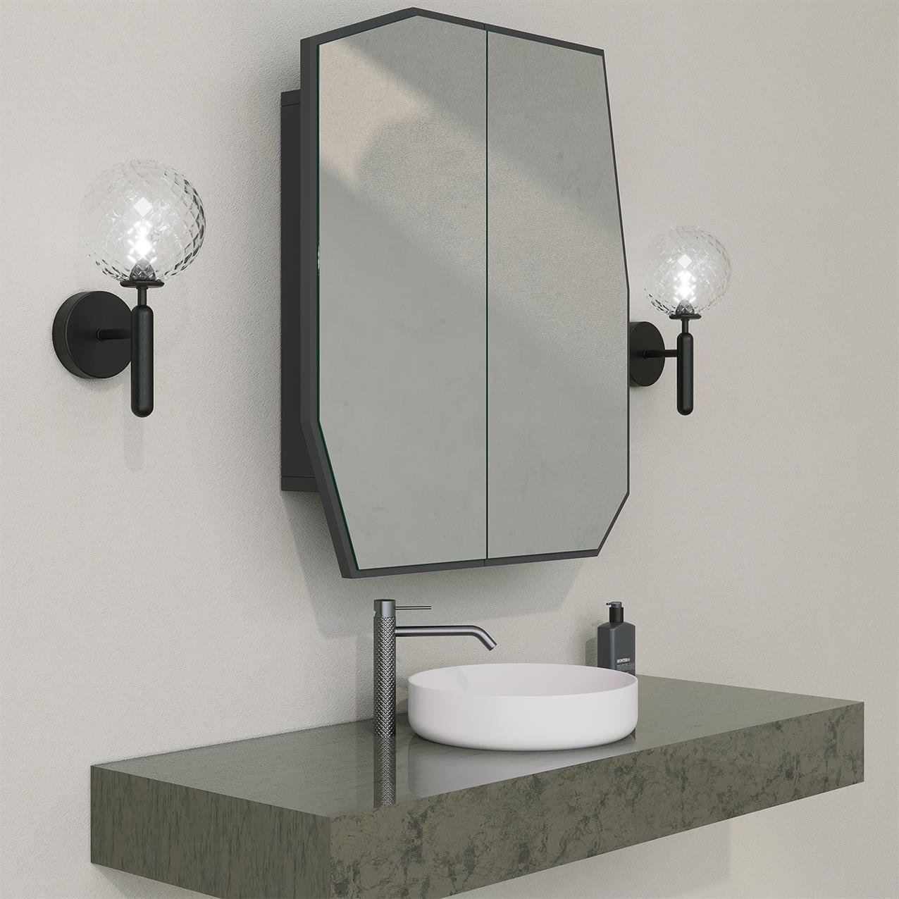 NEOstill - Quartz Aynalı Banyo Dolabı / Siyah 60cm