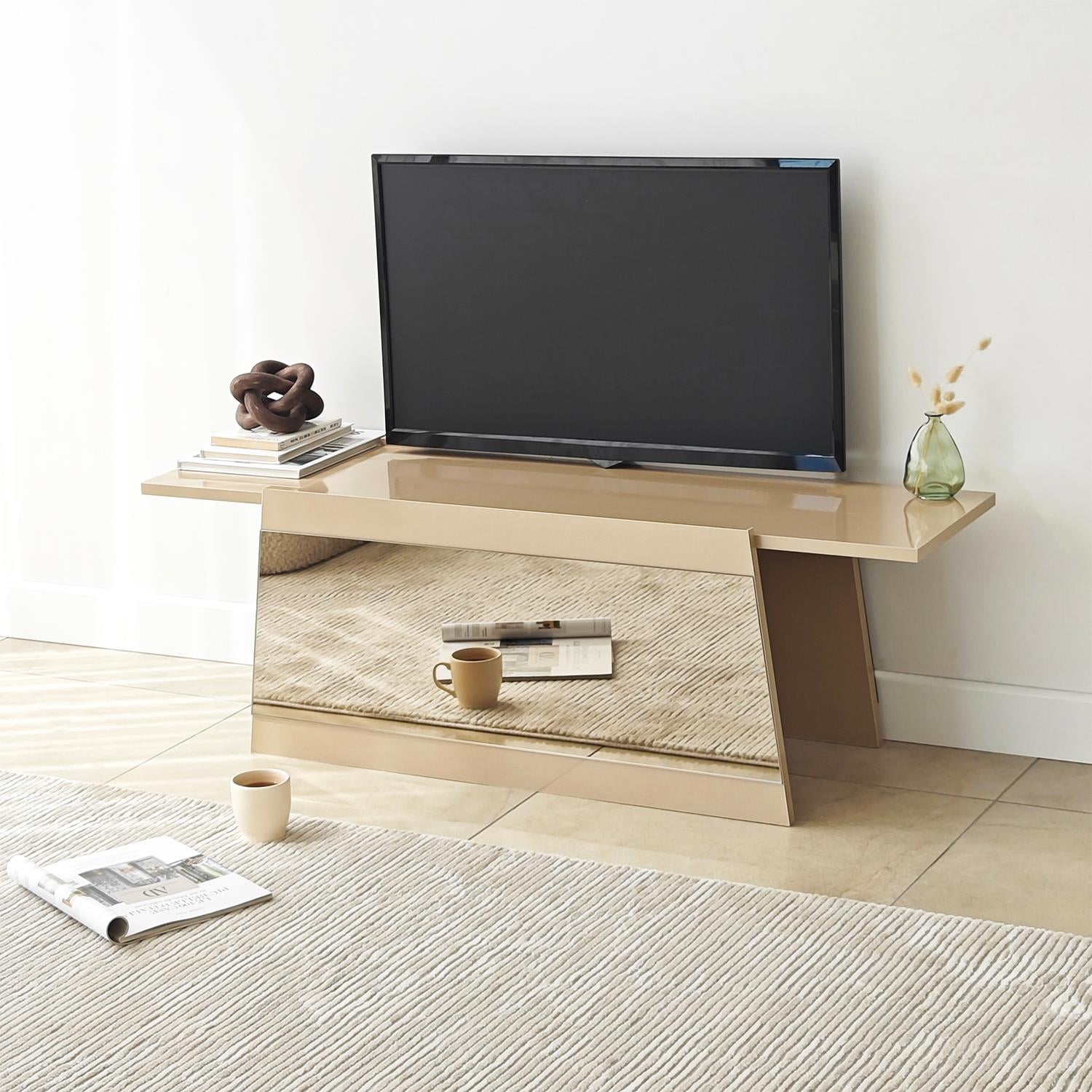 NEOstill - Queen Tv Sehpası 120cm Bej-Bronz Ayna