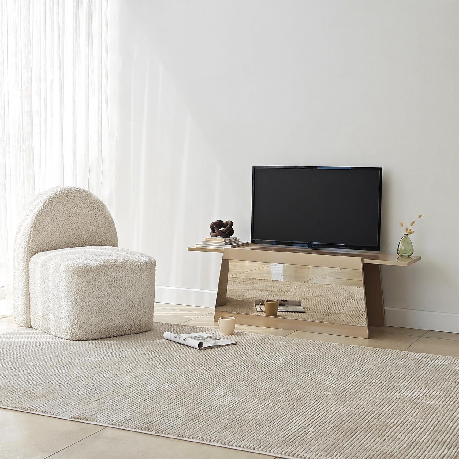 NEOstill - Queen Tv Sehpası 120cm Bej-Bronz Ayna