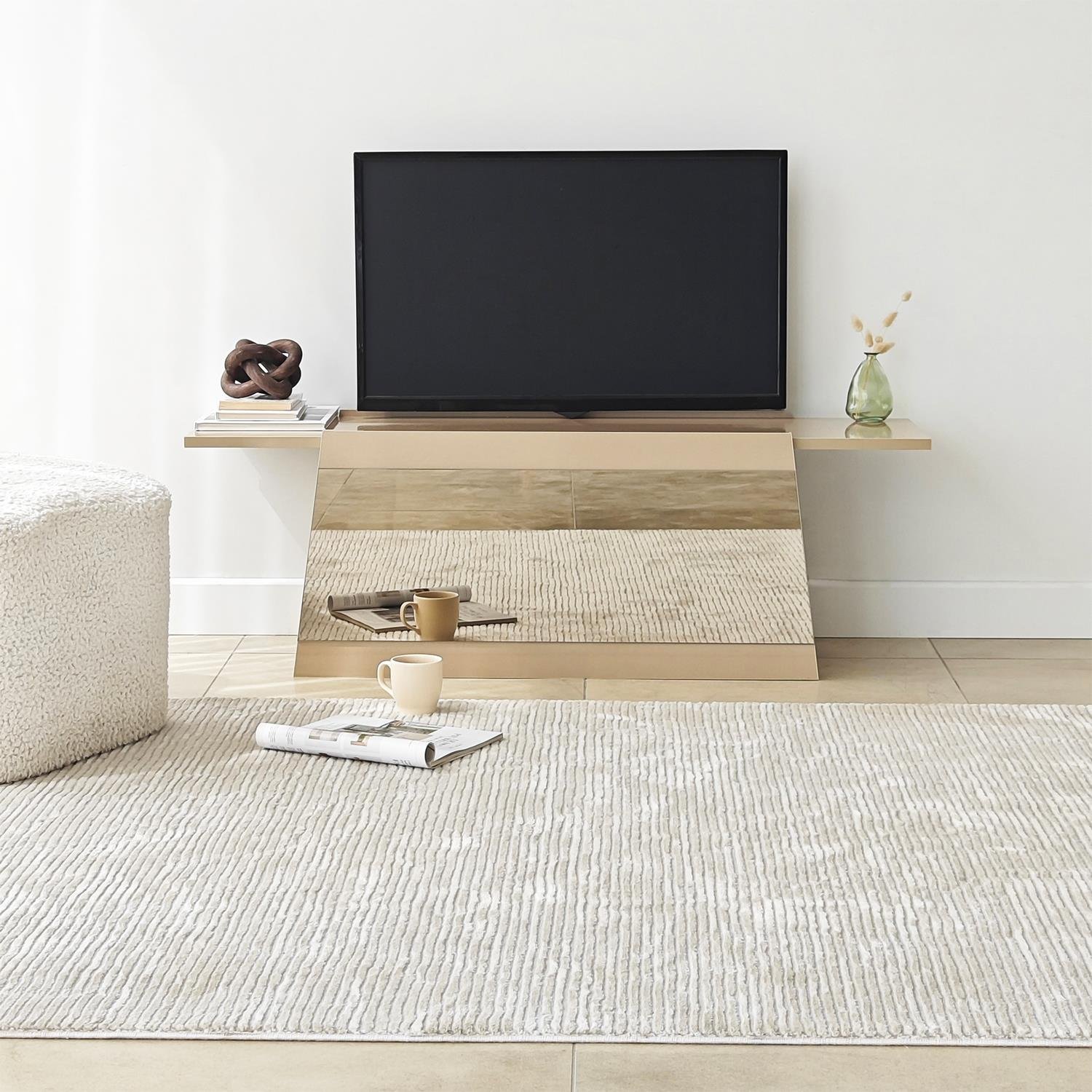 NEOstill - Queen Tv Sehpası 120cm Bej-Bronz Ayna