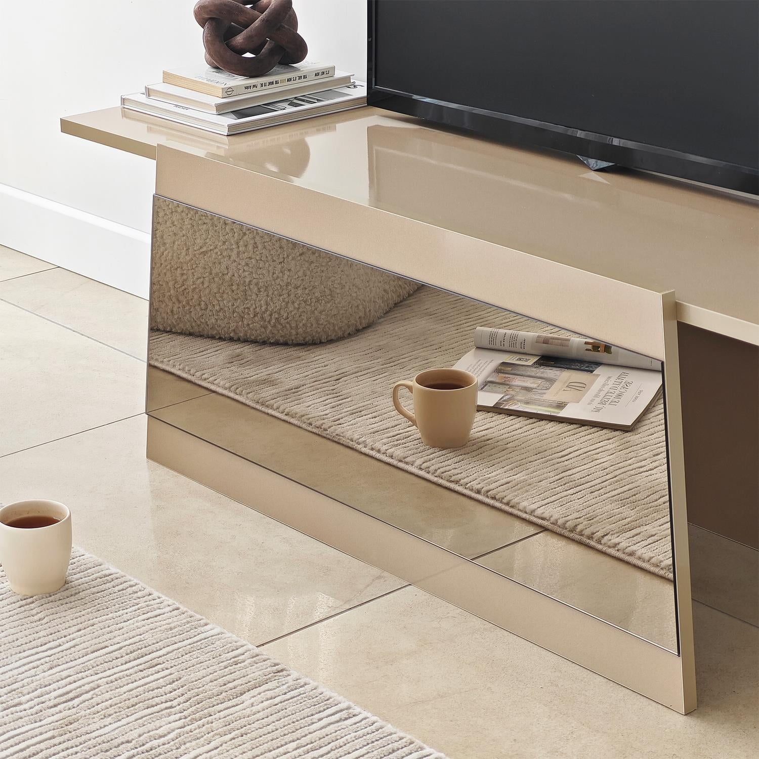 NEOstill - Queen Tv Sehpası 120cm Bej-Bronz Ayna