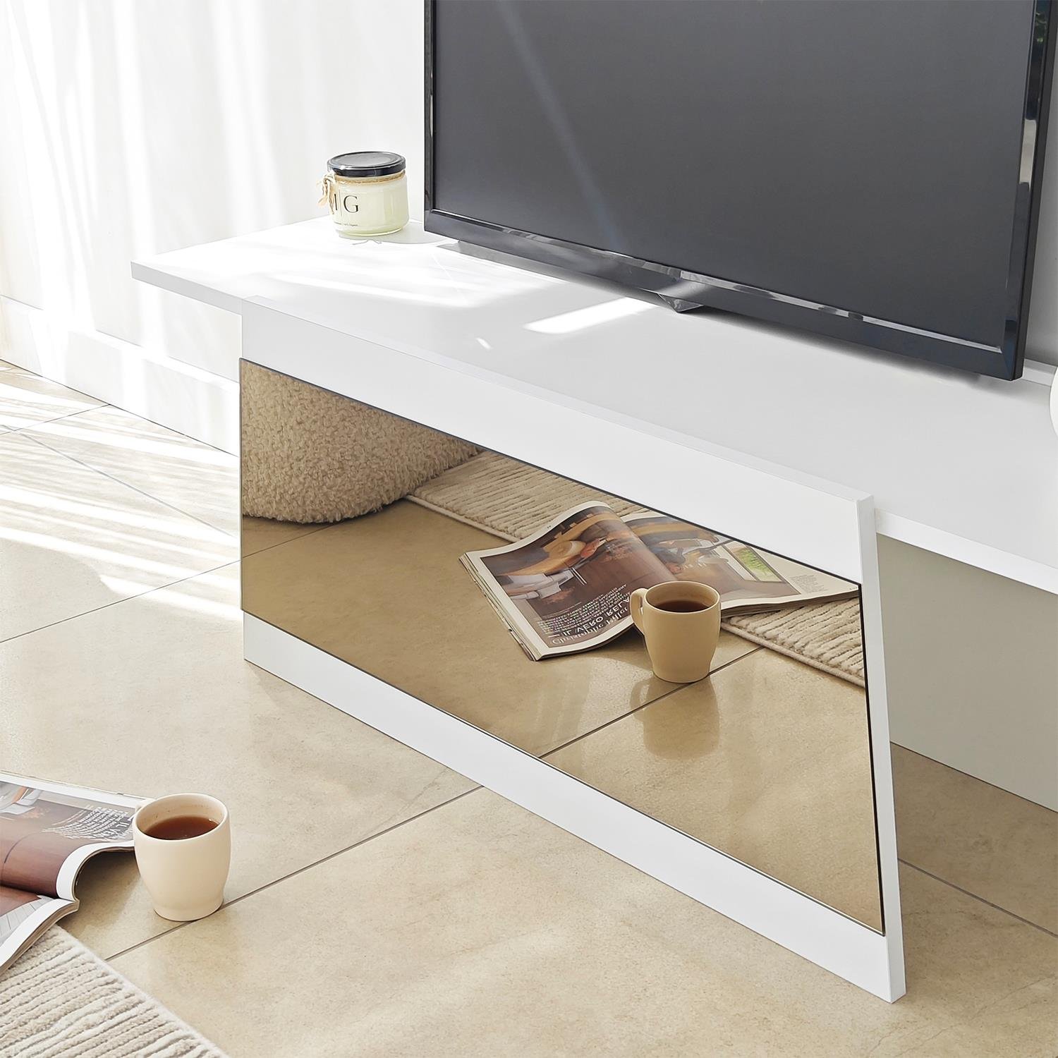 NEOstill - Queen Tv Sehpası 120cm Beyaz-Bronz Ayna