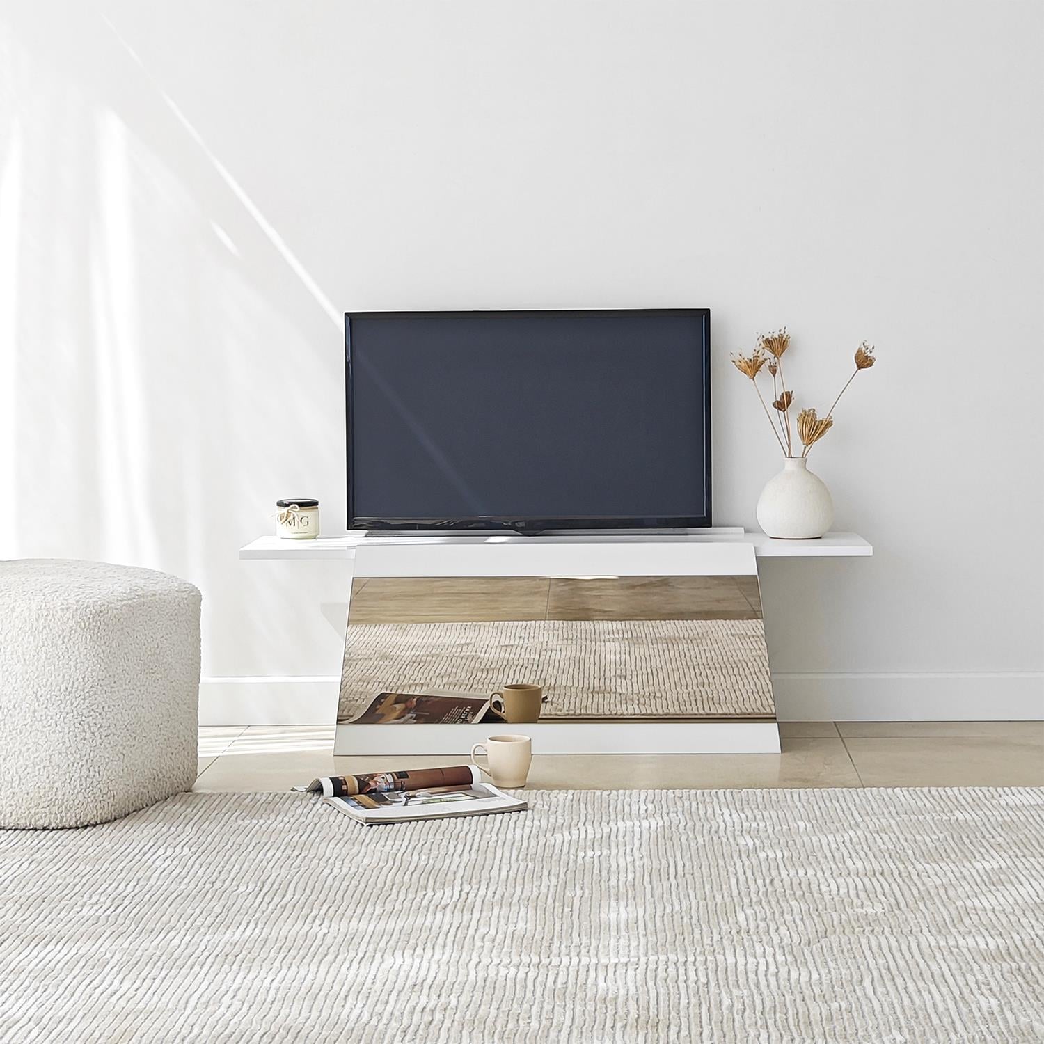 NEOstill - Queen Tv Sehpası 120cm Beyaz-Bronz Ayna