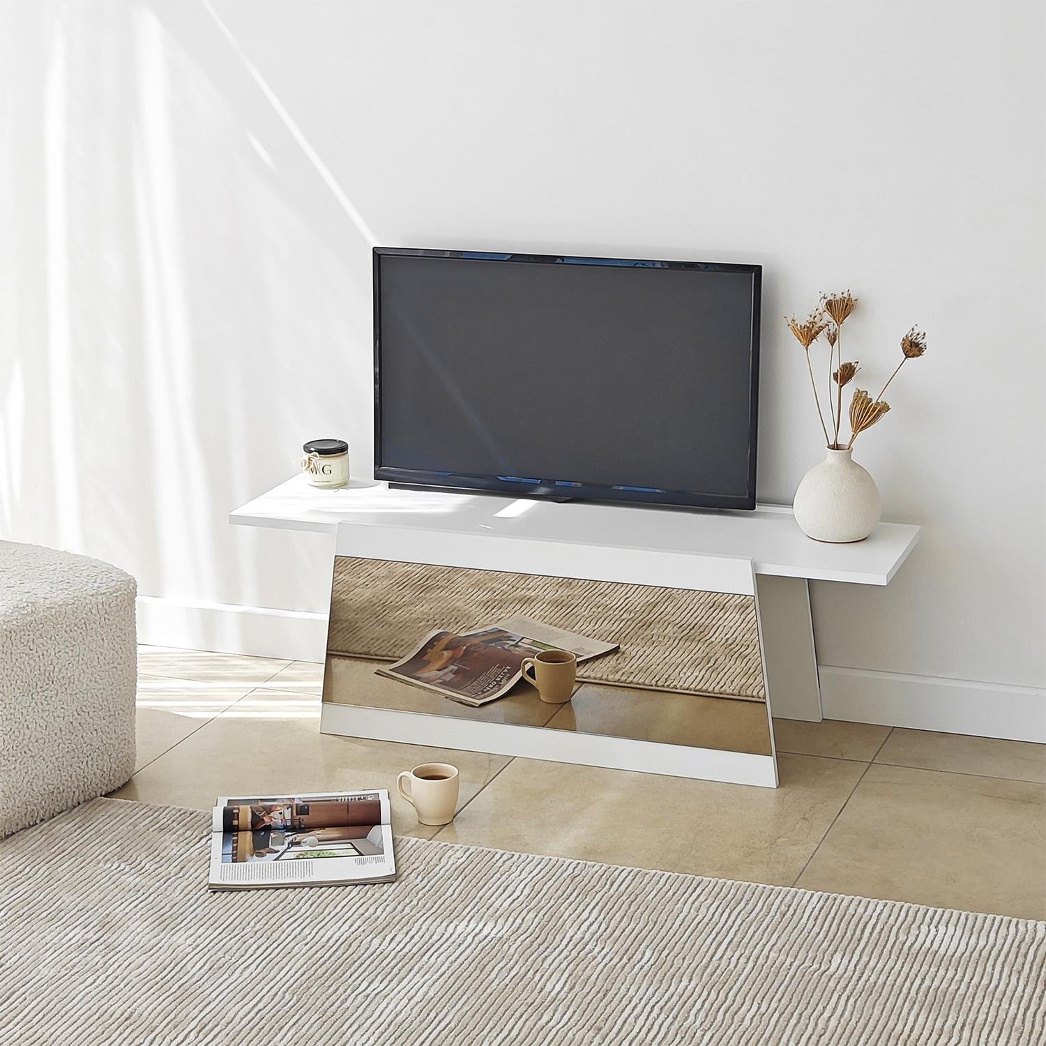 NEOstill - Queen Tv Sehpası 120cm Beyaz-Bronz Ayna