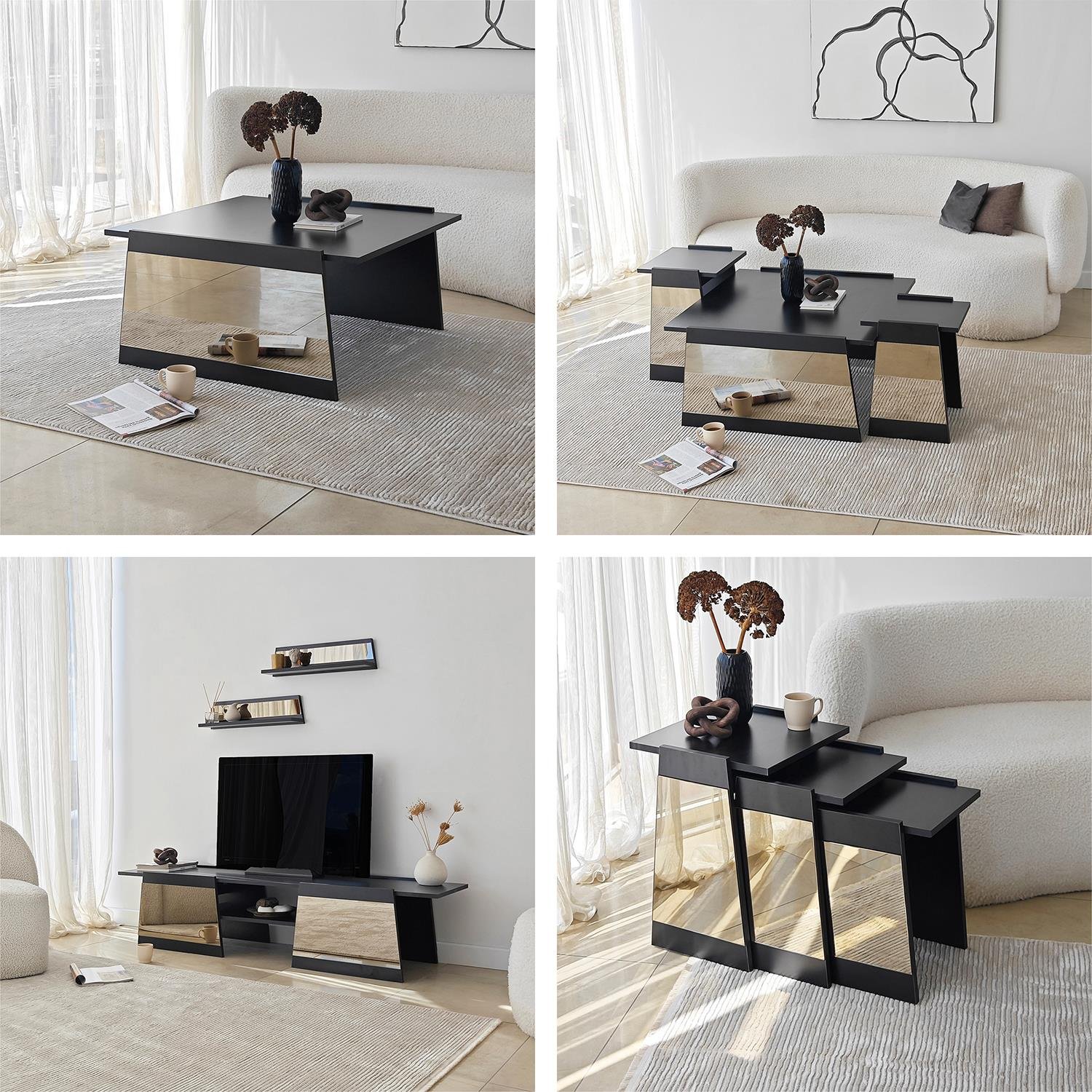 NEOstill - Queen Tv Sehpası 120cm Siyah-Bronz Ayna
