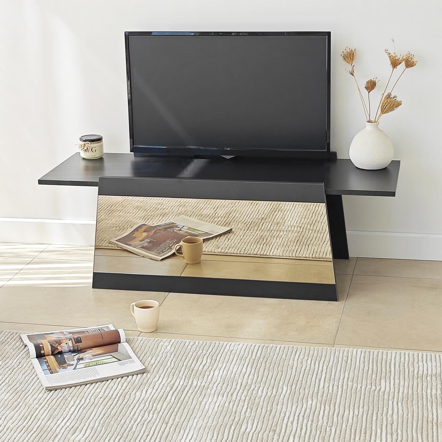 NEOstill - Queen Tv Sehpası 120cm Siyah-Bronz Ayna