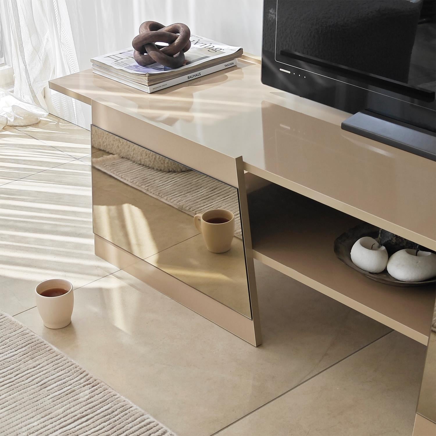 NEOstill - Queen Tv Sehpası 180cm Bej-Bronz Ayna