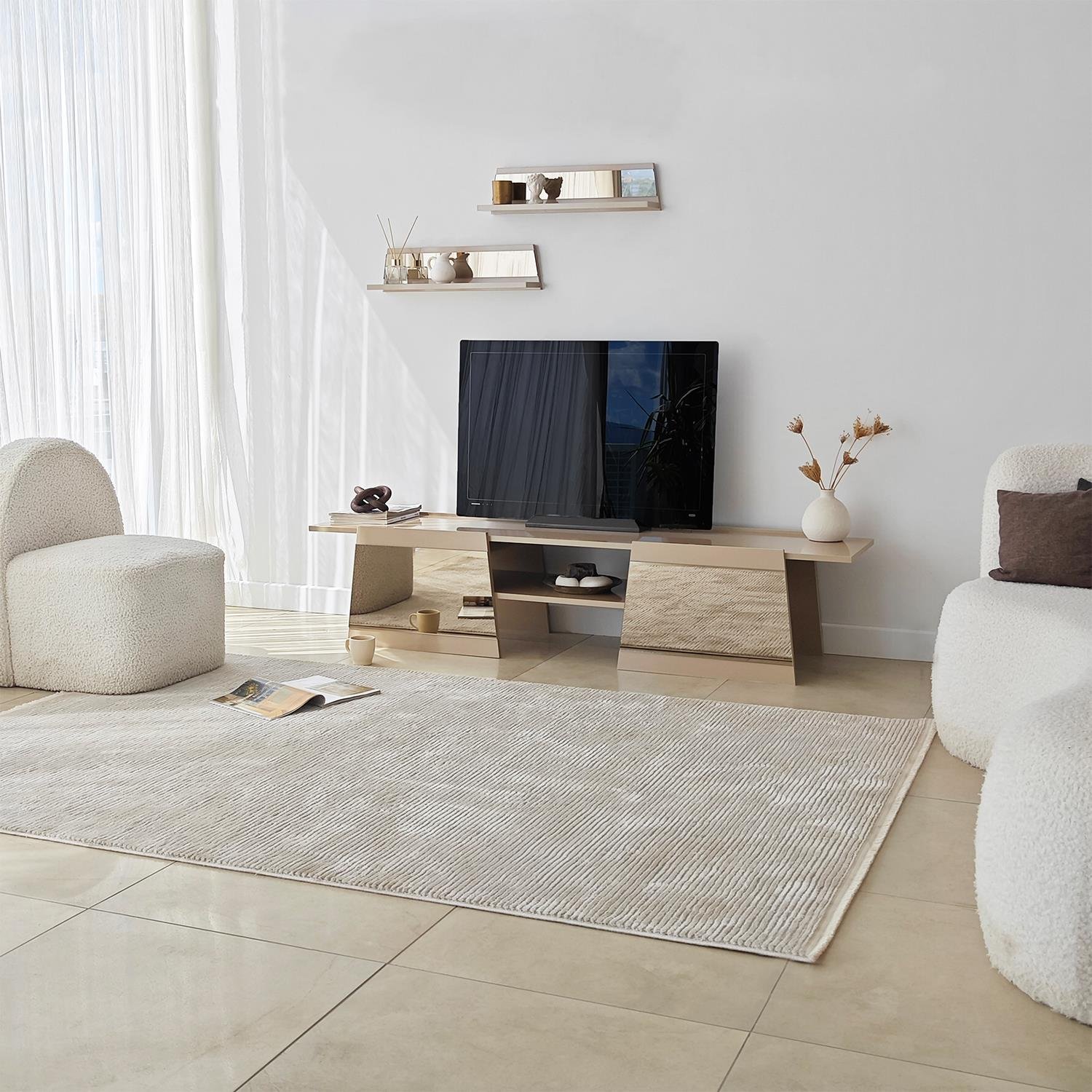 NEOstill - Queen Tv Sehpası 180cm Bej-Bronz Ayna