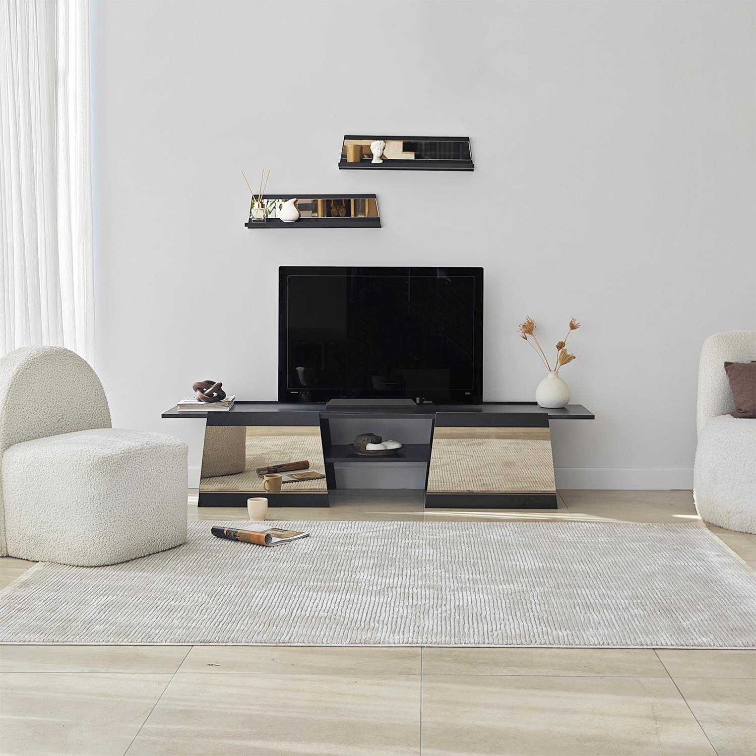 NEOstill - Queen Tv Sehpası 180cm Siyah-Bronz Ayna
