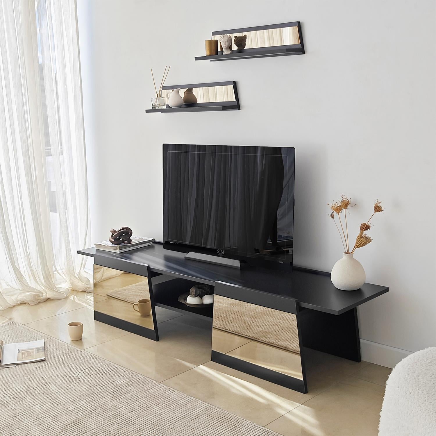NEOstill - Queen Tv Sehpası 180cm Siyah-Bronz Ayna