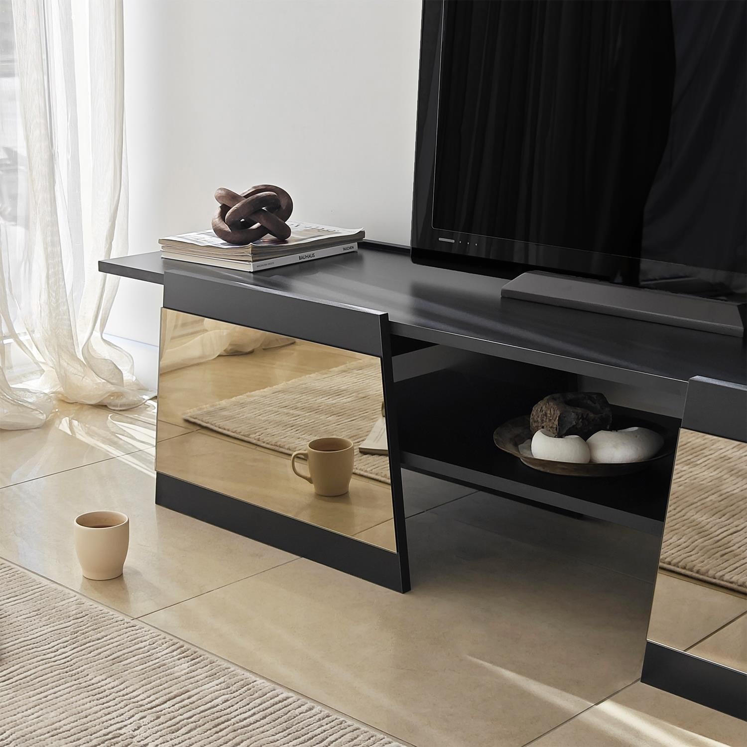 NEOstill - Queen Tv Sehpası 180cm Siyah-Bronz Ayna