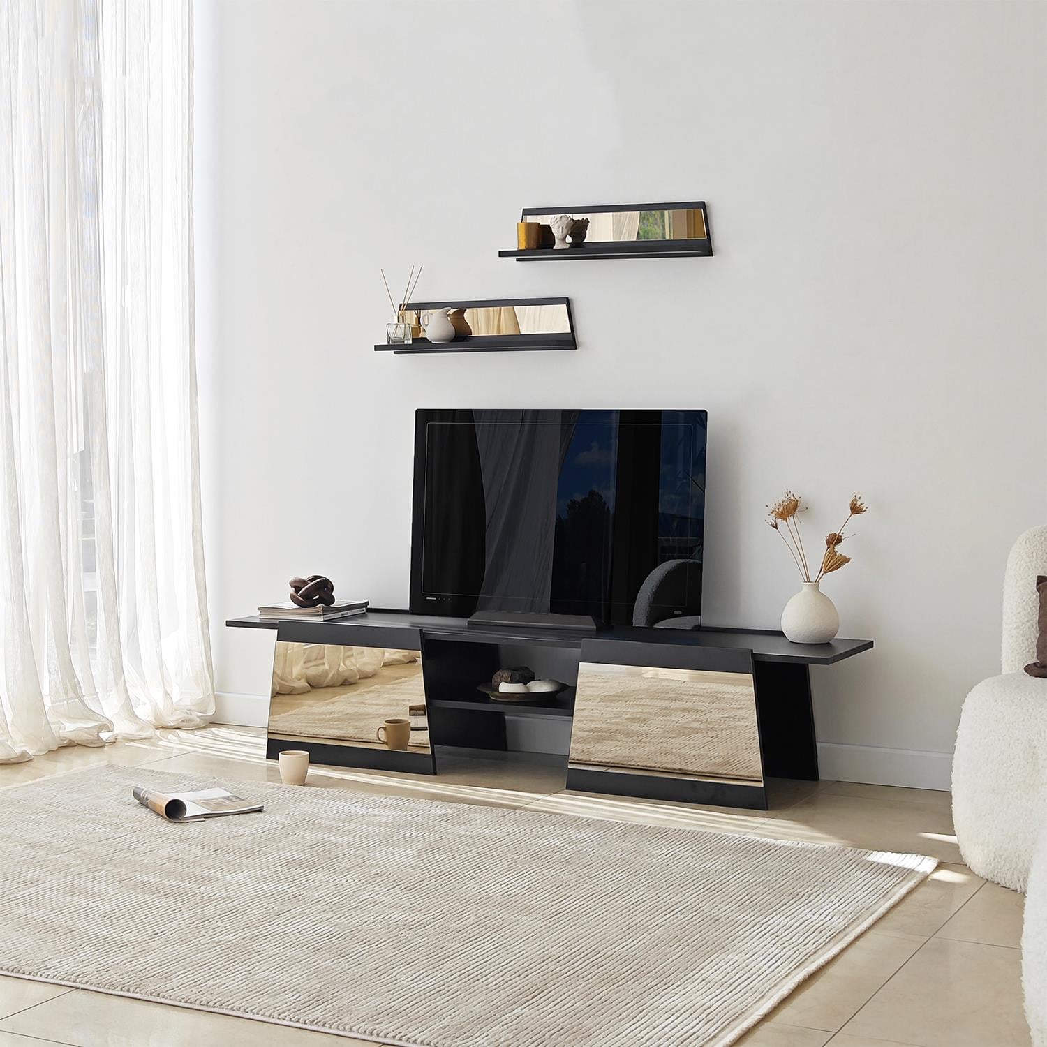 NEOstill - Queen Tv Sehpası 180cm Siyah-Bronz Ayna
