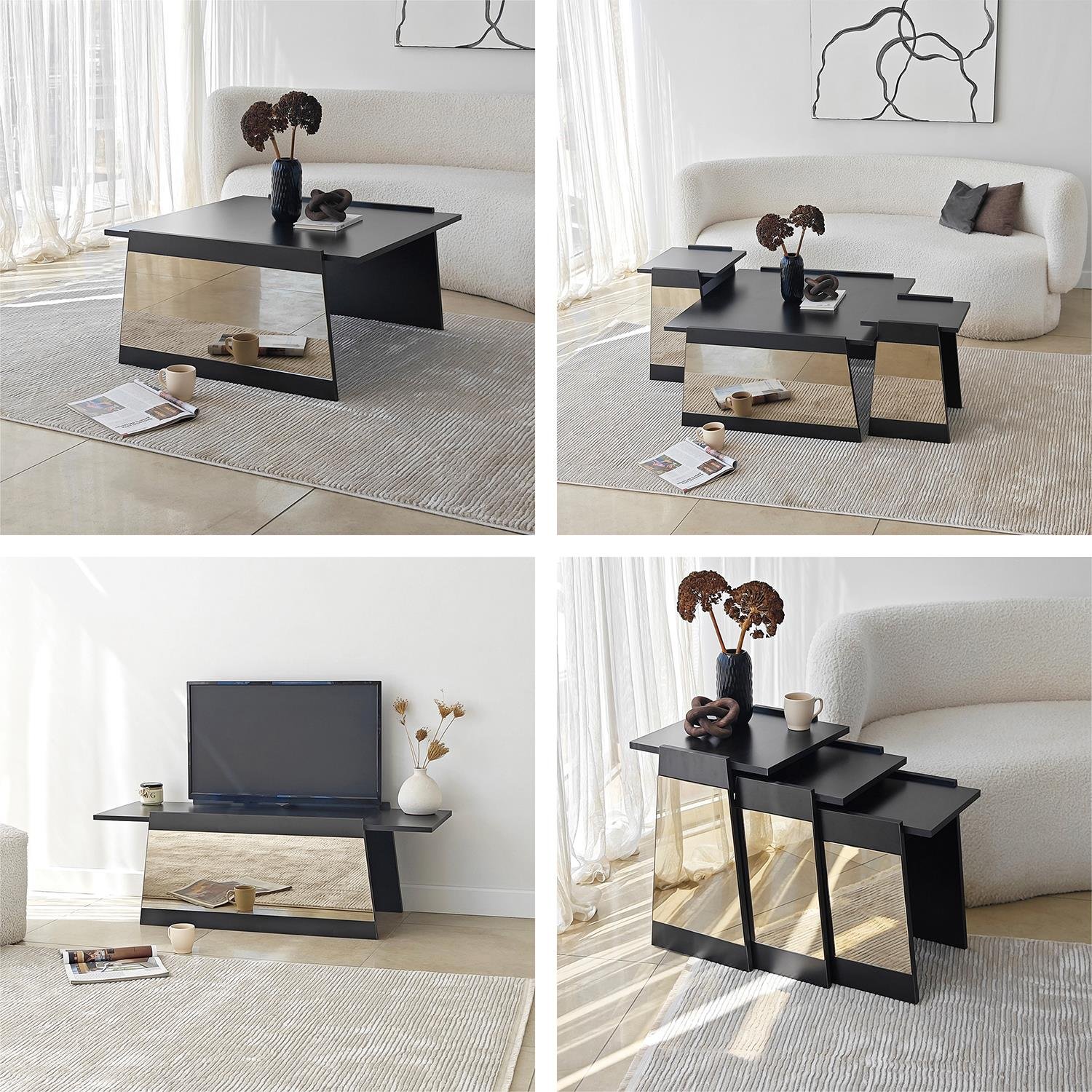 NEOstill - Queen Tv Sehpası 180cm Siyah-Bronz Ayna