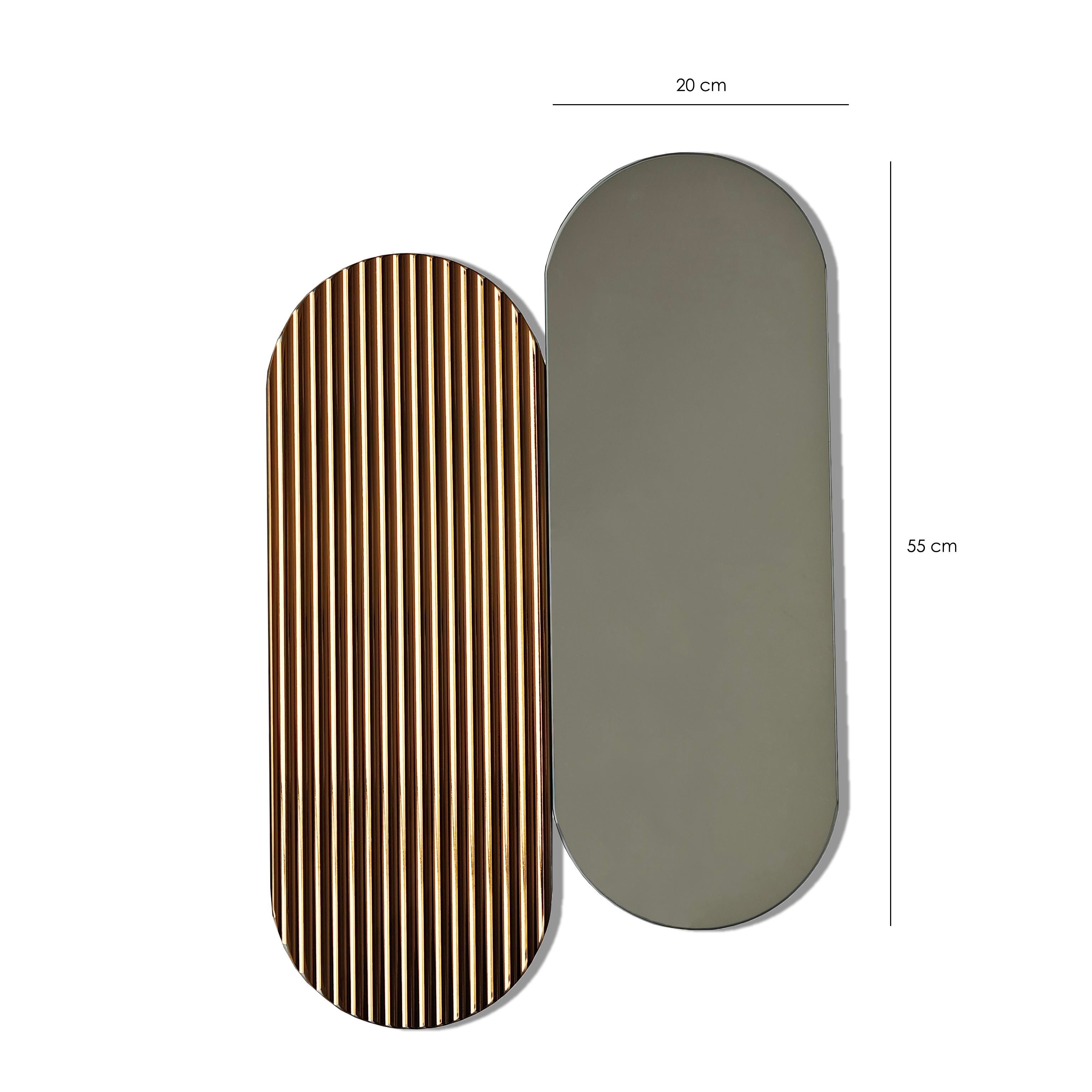 NEOstill - Rthim Çizgili Bronz & Naturel  Ayna Set